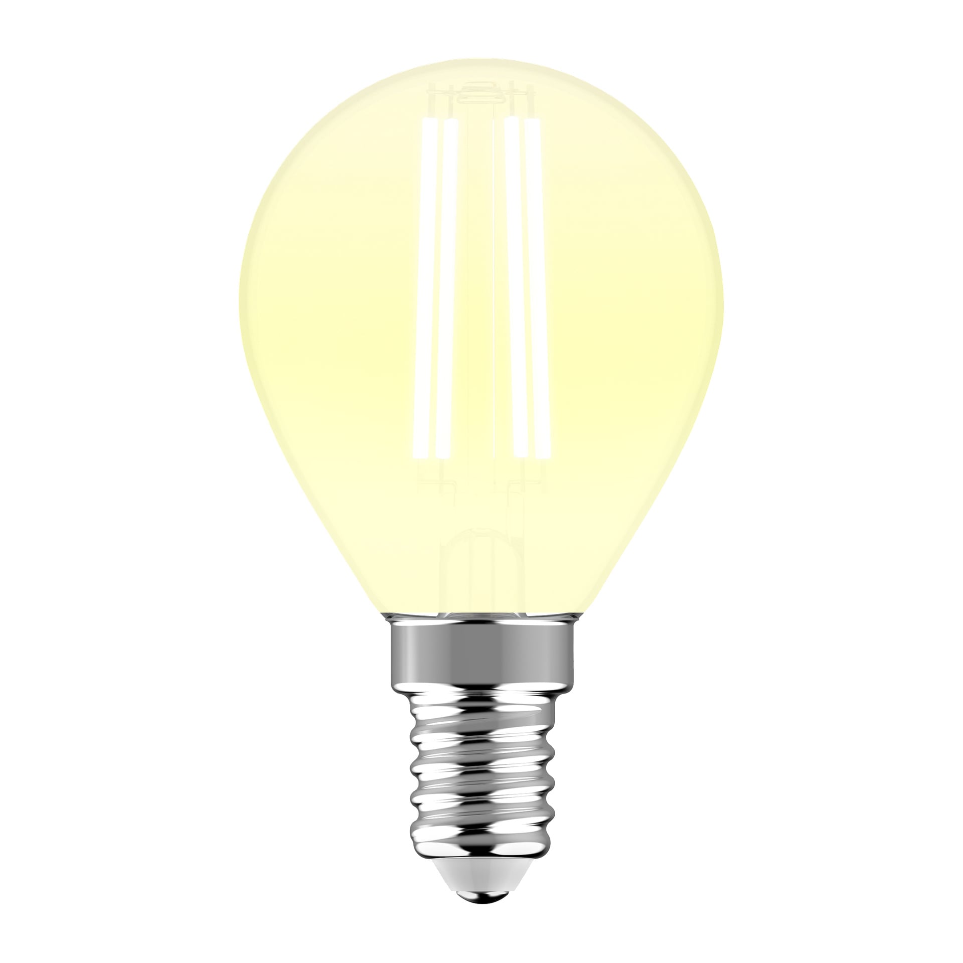 Anslut Globe LED är en sfärisk glödlampa med synlig glödtråd och en metallisk skruvbas.