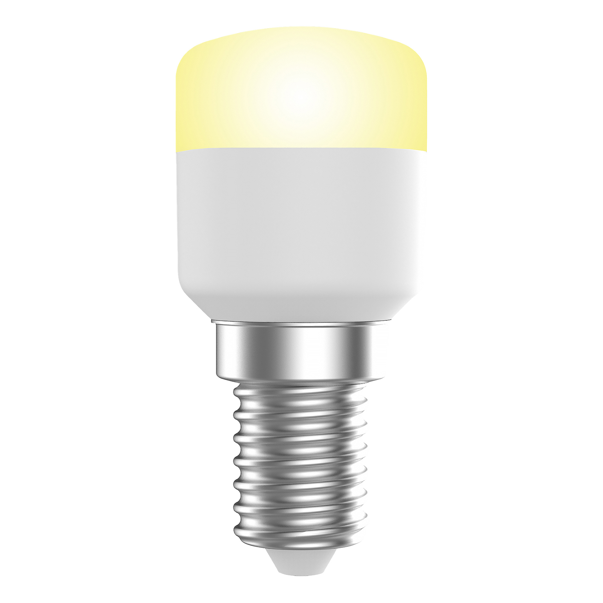 Anslut Pear LED-lampa med en glödande gultonad topp, vit bas och silverskruv som avger varmt ljus.