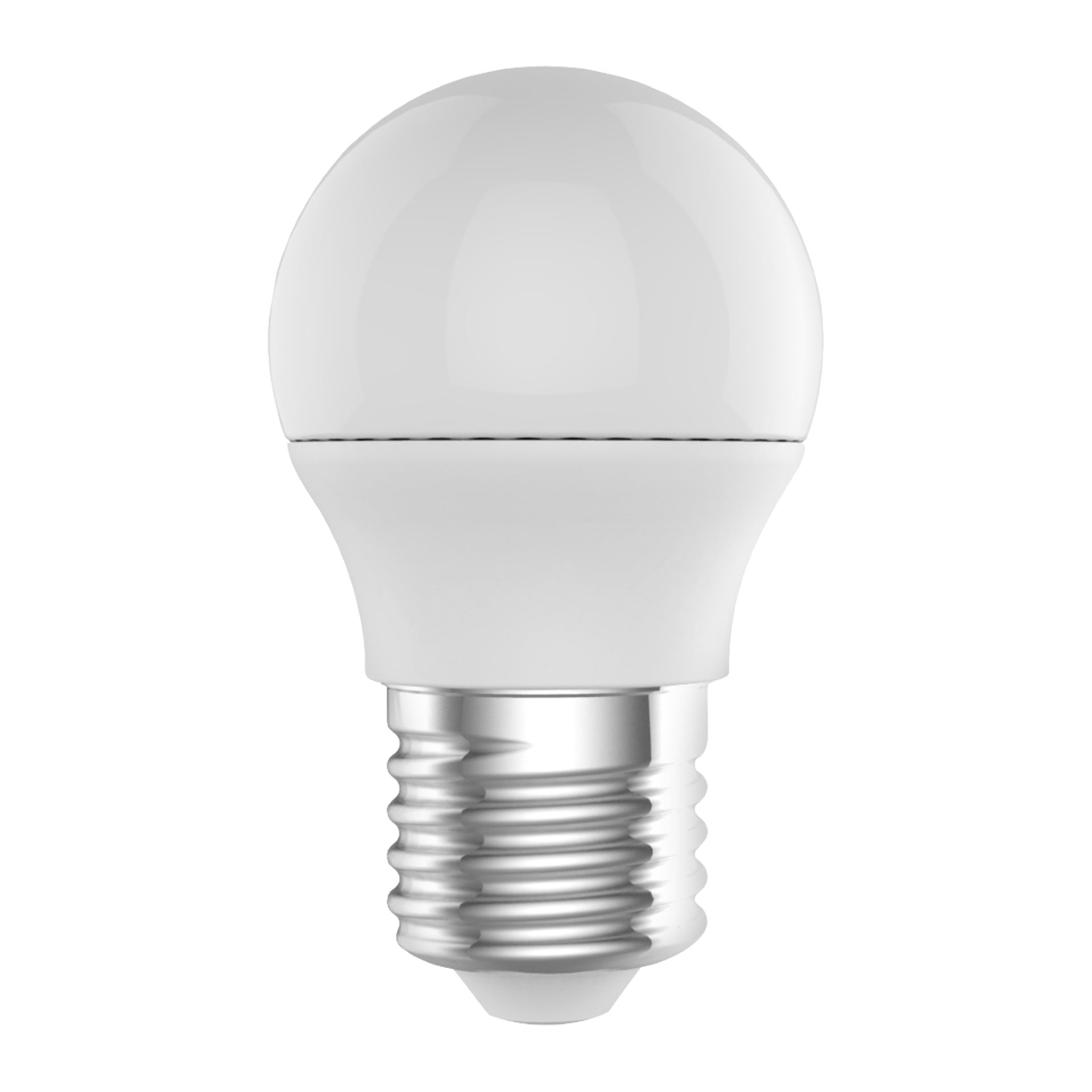 Anslut Globe LED 2-pack innehåller två vita, runda lampor med metalliska skruvsocklar.
