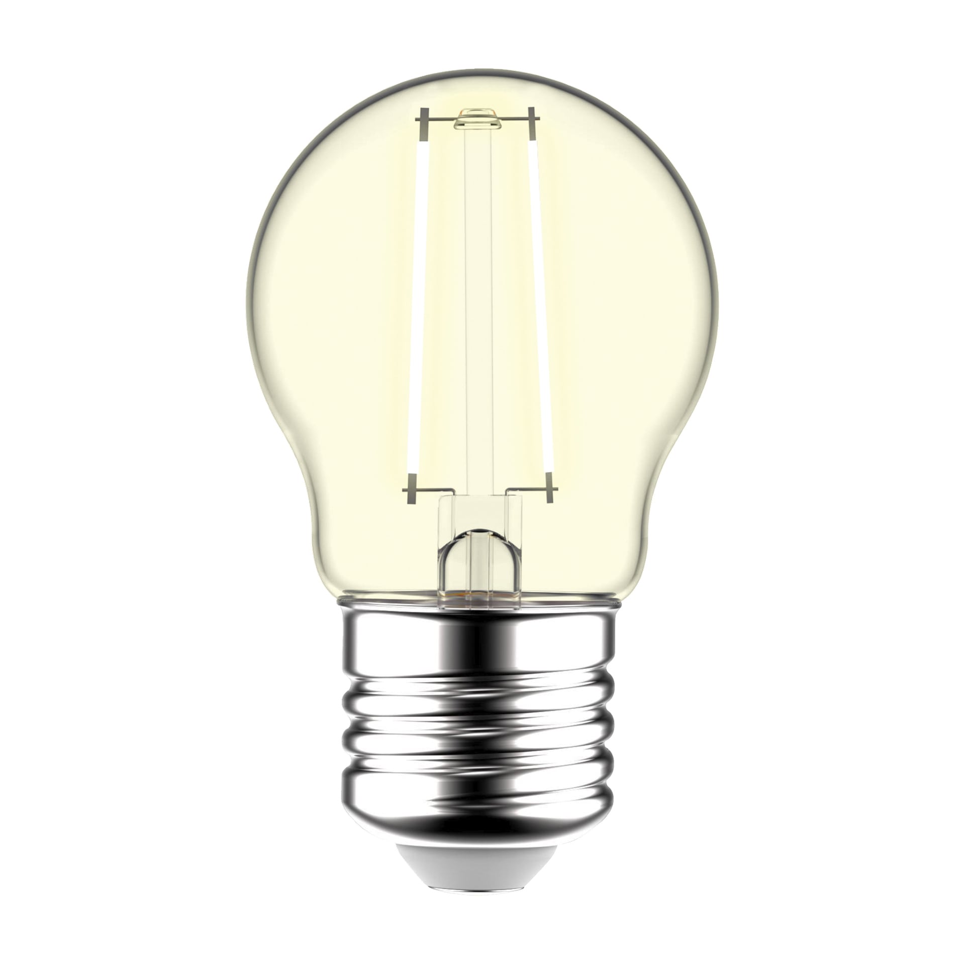 Anslut Globe-lampans LED har en synlig glödtråd och en silverfärgad skruvsockel.