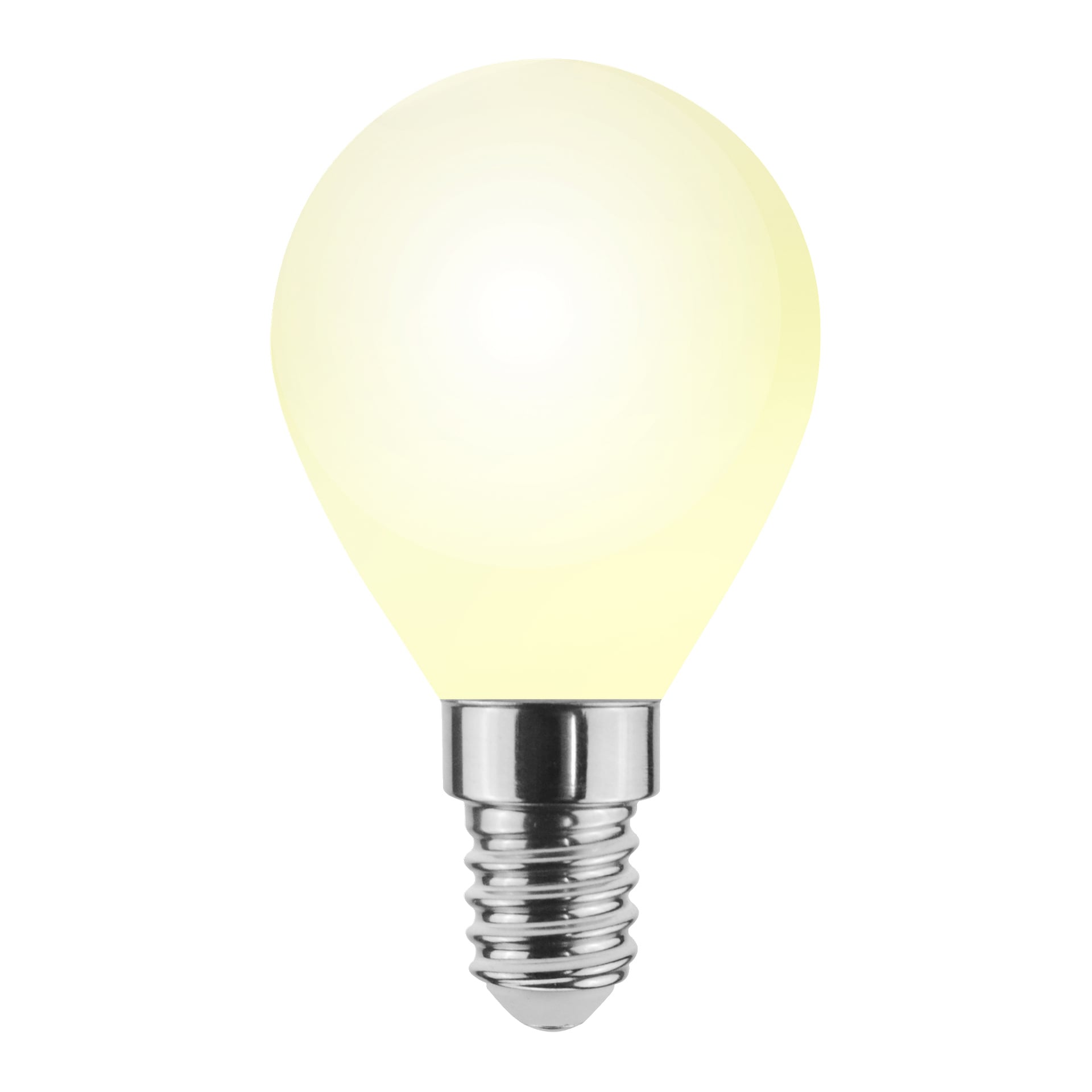 Anslut Globe LED-lampan lyser med ett mjukt, varmt vitt ljus. Den har en frostad glasglob och en silverfärgad skruvbas.