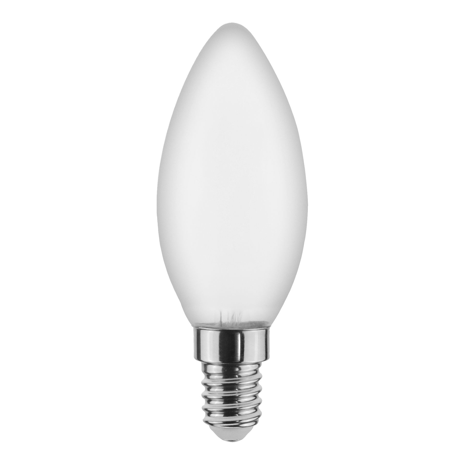 Anslut Dimmable ljuskrona LED-lampa har en frostad ljusform och en metallisk skruvbas.