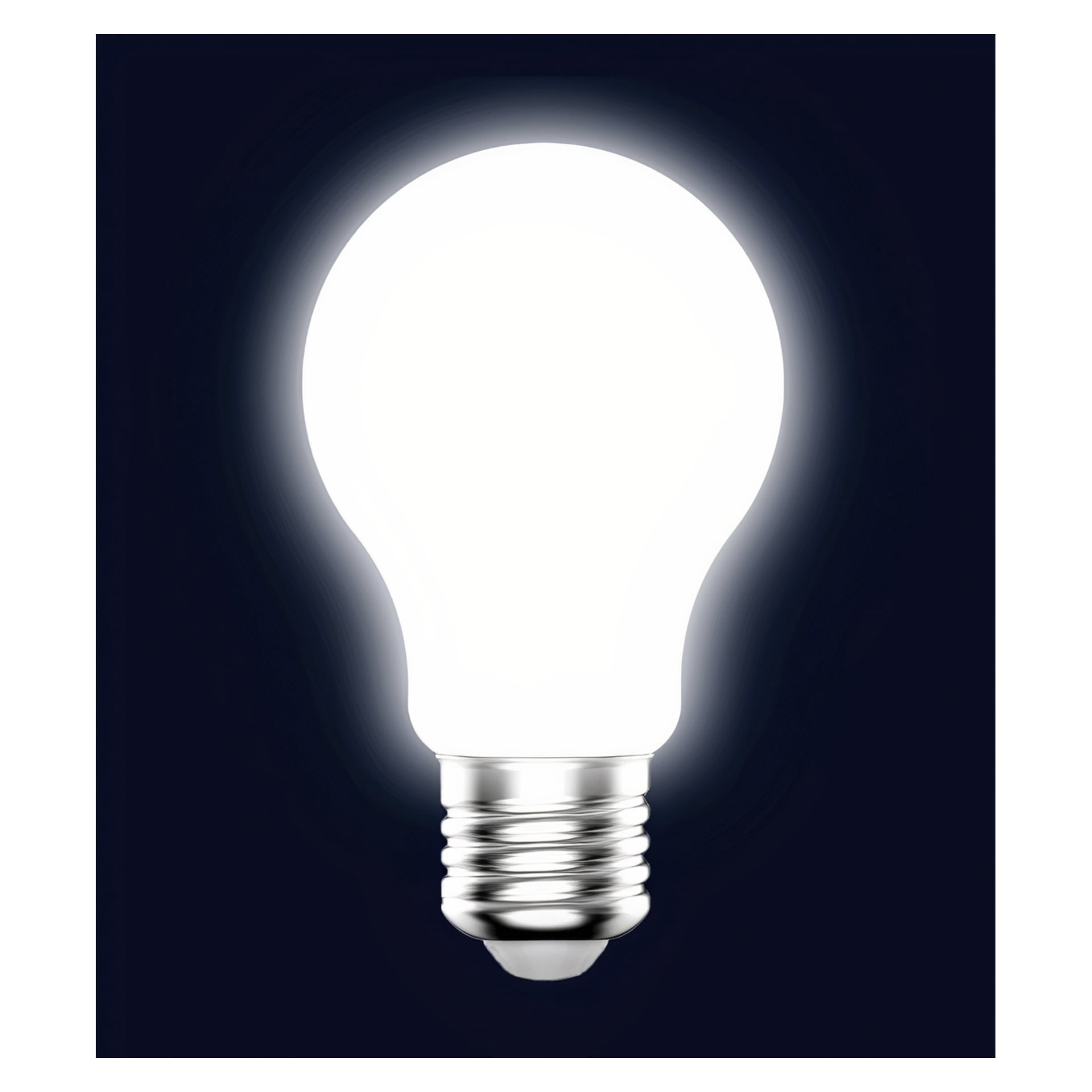 En starkt upplyst Anslut Dimmable LED-lampa lyser, med sin silverfärgade skruvbas synlig mot en mörk bakgrund.
