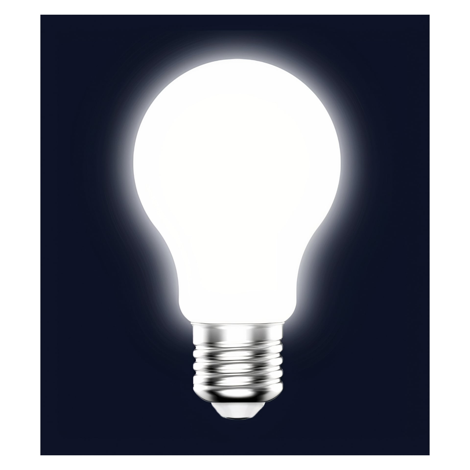 Anslut Dimmbar LED-lampa med metallisk bas lyser vitt, centrerat mot en mörk bakgrund med en mild halo-effekt.