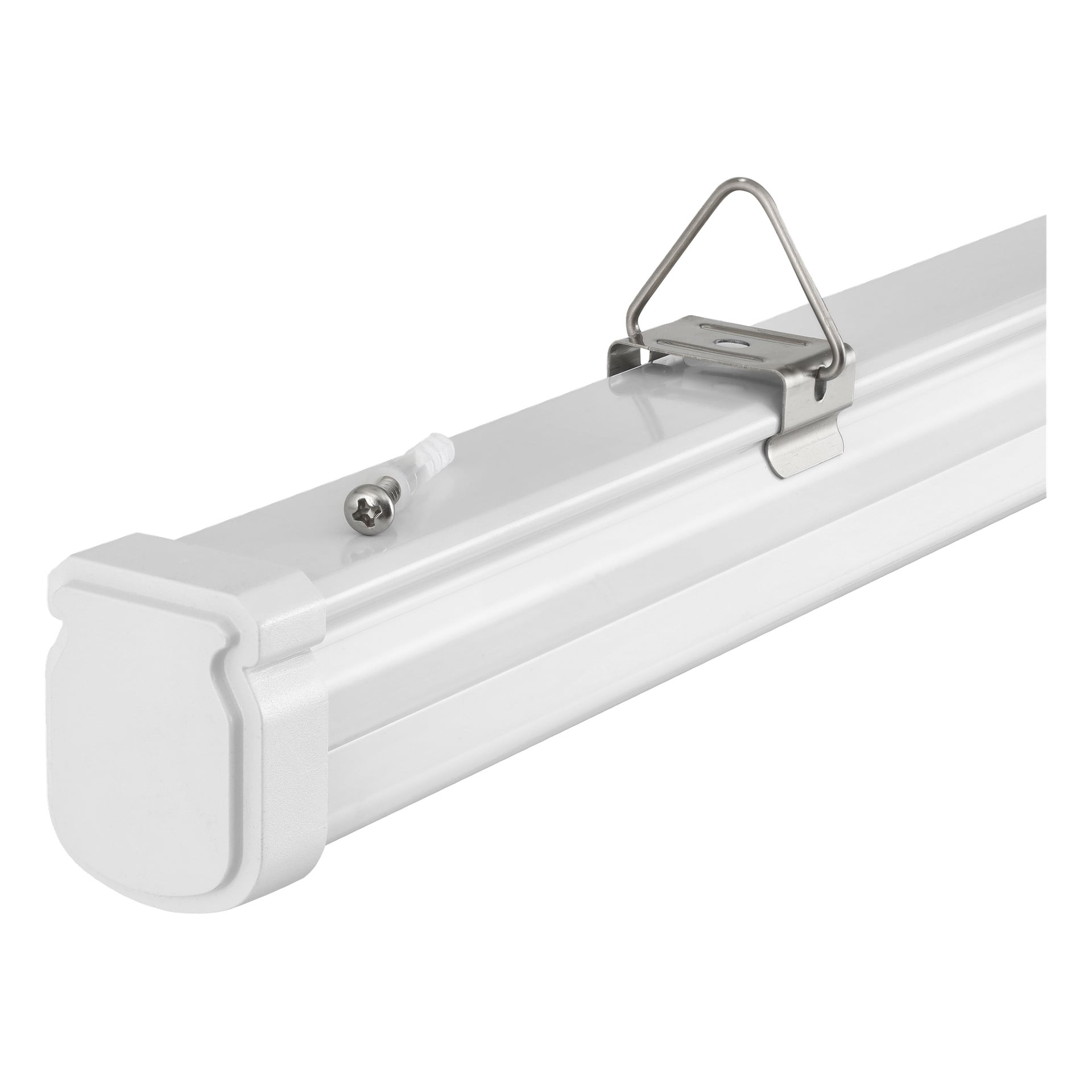 En närbild på Philips LED-armatur ProjectLine Waterproof med metallfäste och skruv på toppen.