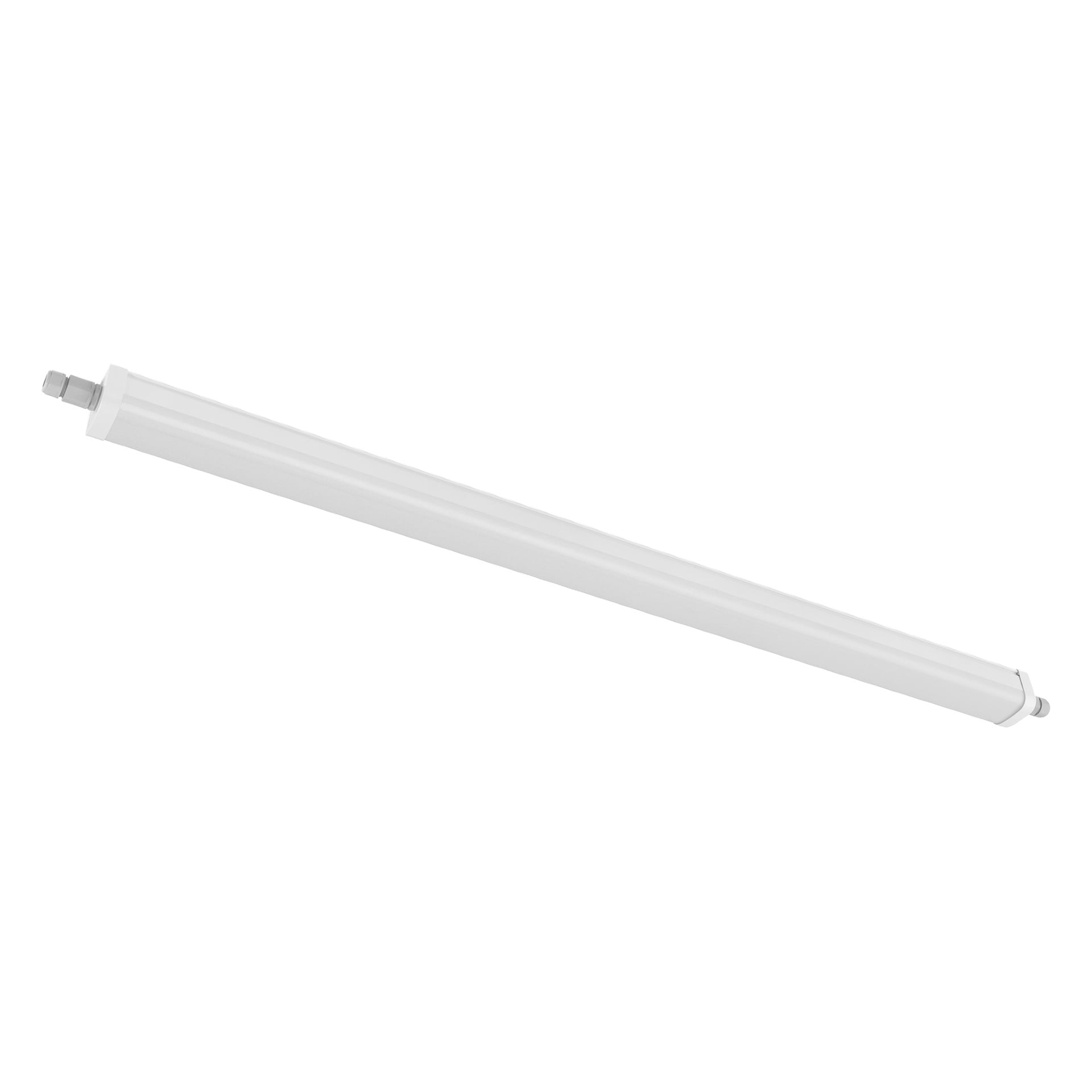 Die Anslut LED-Lampe ist eine weiße rechteckige Leuchte mit Endkappen und Steckern, die diagonal abgebildet ist.