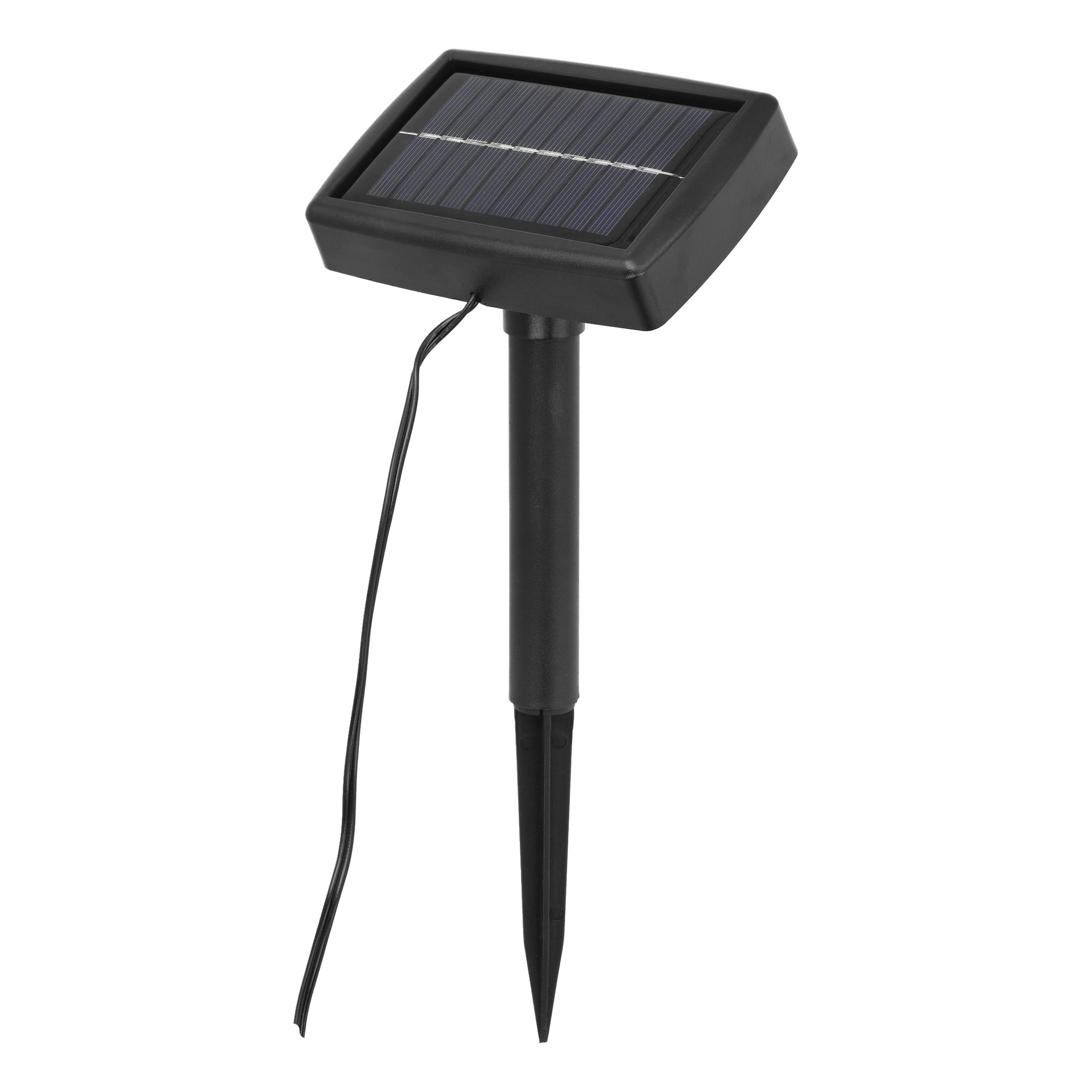 Anslut solar utomhusljus (10 delar) visas med en svart rektangulär solpanel på en jordpinne och ansluten svart kabel.