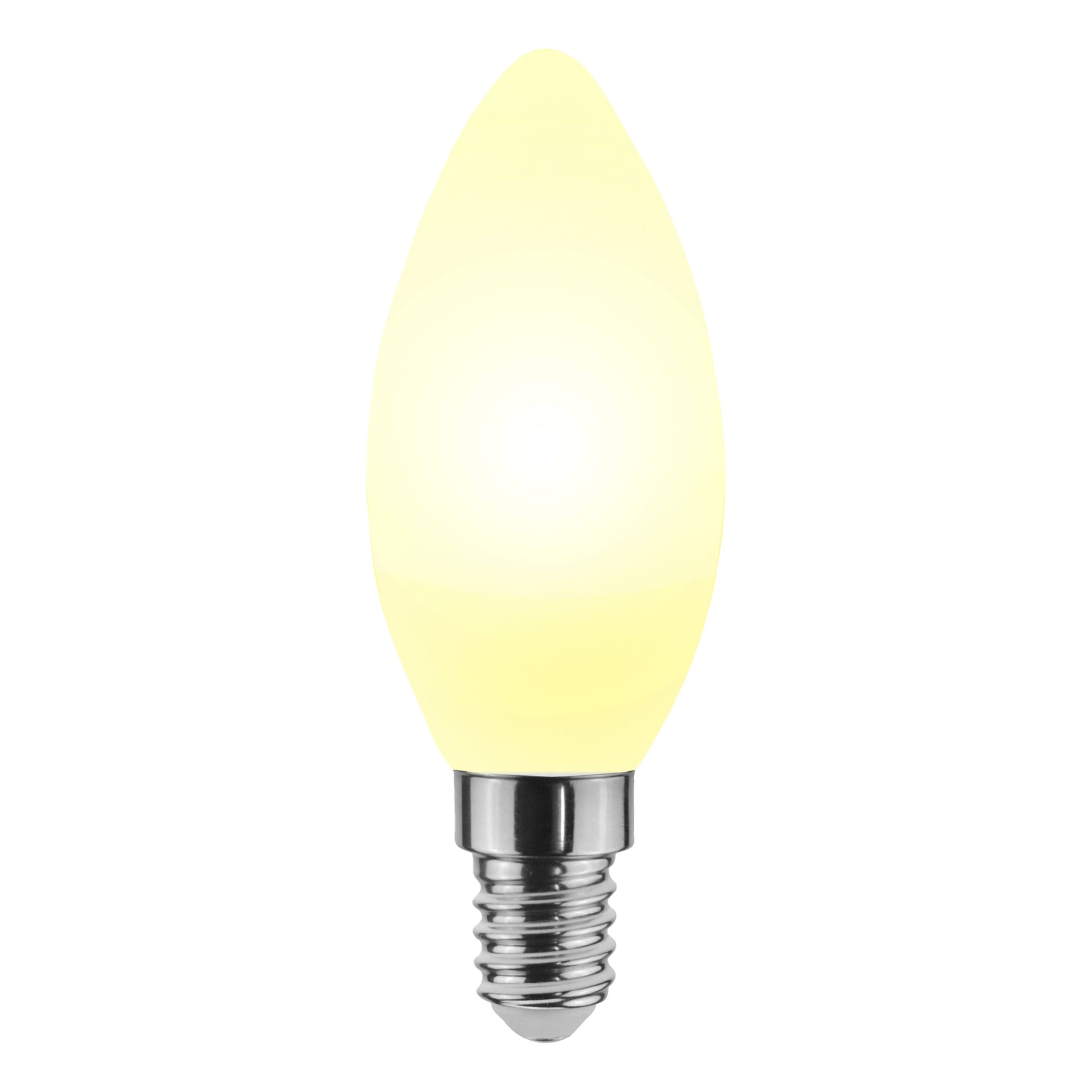 Anslut Chandelier lamplampa LED: en frostad, ljusformad LED-lampa med metallisk skruvsockel.