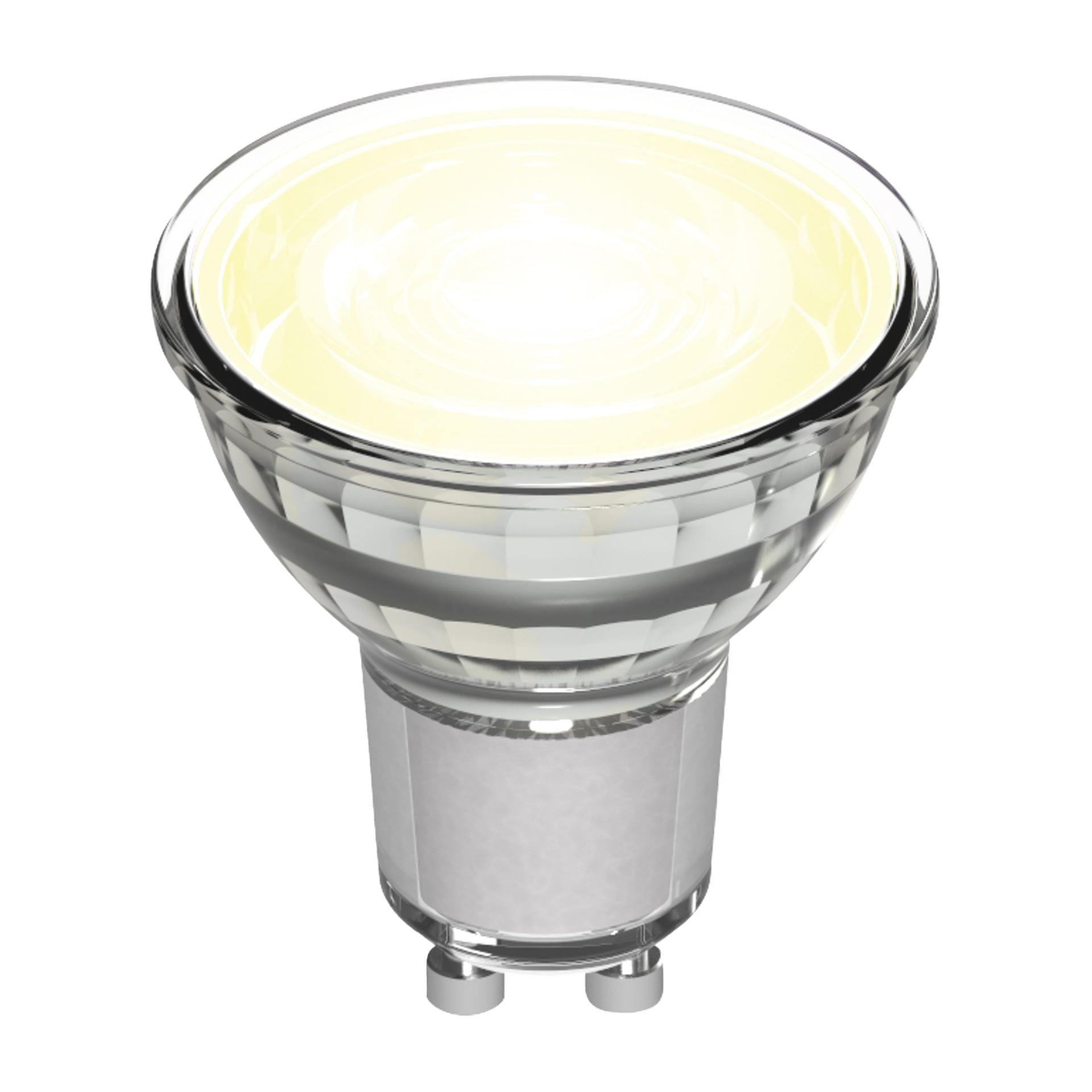 Anslut Reflector bulb LED: klar glasstrålarlampa med metallbotten och två stift.
