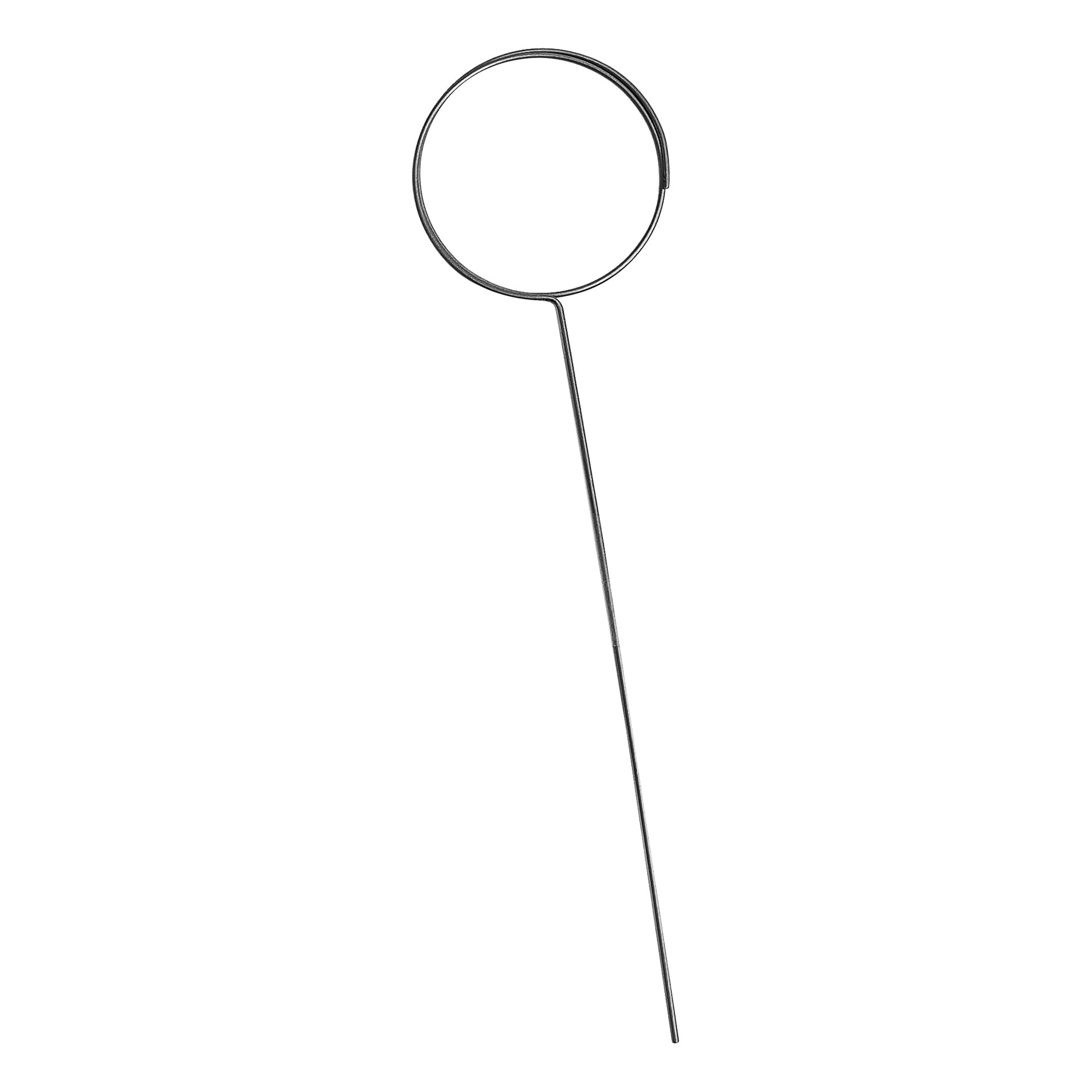 Ett metallverktyg med ett långt rakt handtag och en cirkulär ögla i ena änden, mot en vit bakgrund.