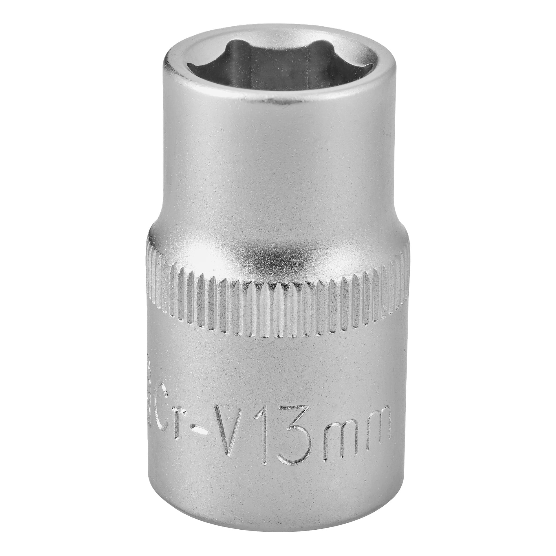 Närbild på ett 13 mm hylsverktyg i krom vanadin med sexpunktsöppning och graverade markeringar på sidan.