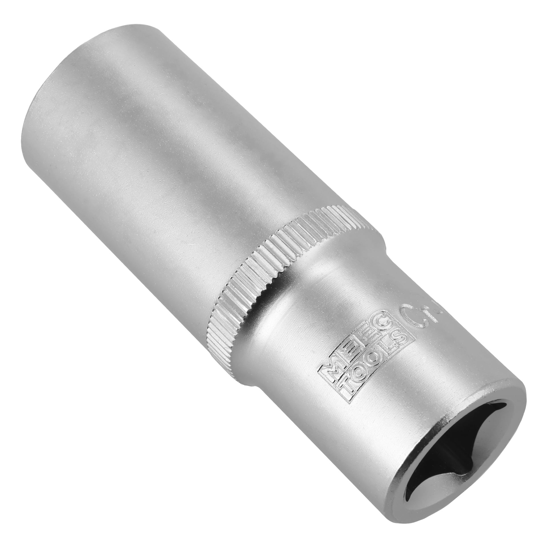 Ett silverfärgat verktyg med svart handtag.