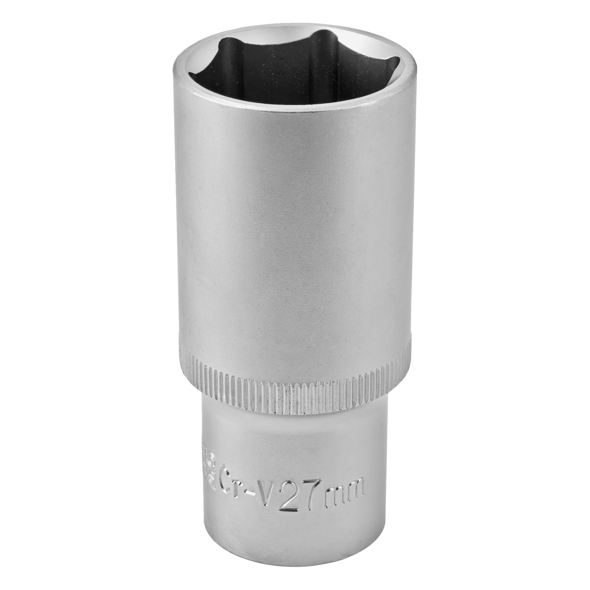 Visst! Jag ser dock att du har lämnat fältet "Produktnamn" tomt. Om du anger ett produktnamn (t.ex. "ProGrip Socket 27mm") kan jag inkludera det i din omskrivna mening. För tillfället är här en omskriven version med hjälp av tillgängliga data: En 27 mm hylsa i silver, krom vanadium har en sexpunktsinredning, slät yta och ett räfflat band nära basen; storlek och material är lasergraverade på sidan. Om du skickar ett produktnamn kan jag revidera detta för att inkludera det!.