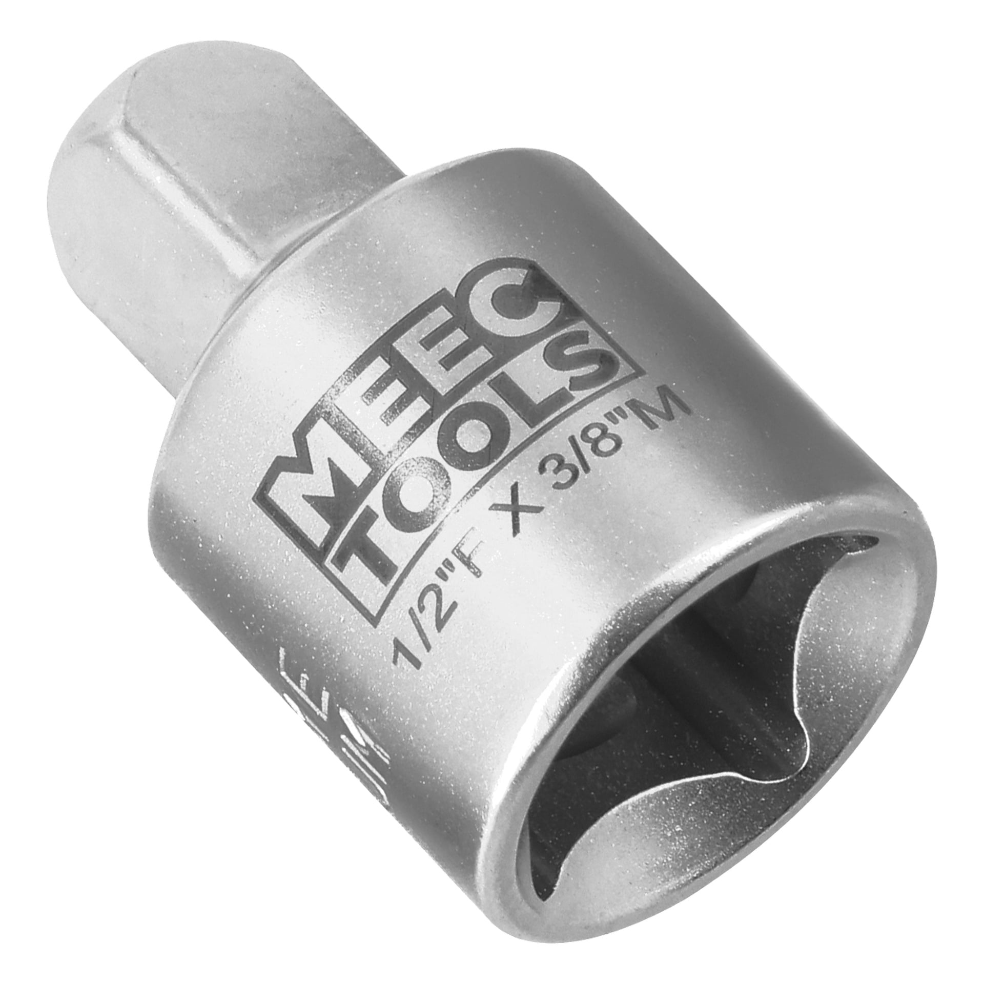 Meec Tools reducer-uttagsadapter med insexdrivning och hylsöppning, märkt "1/2F x 3/8M.