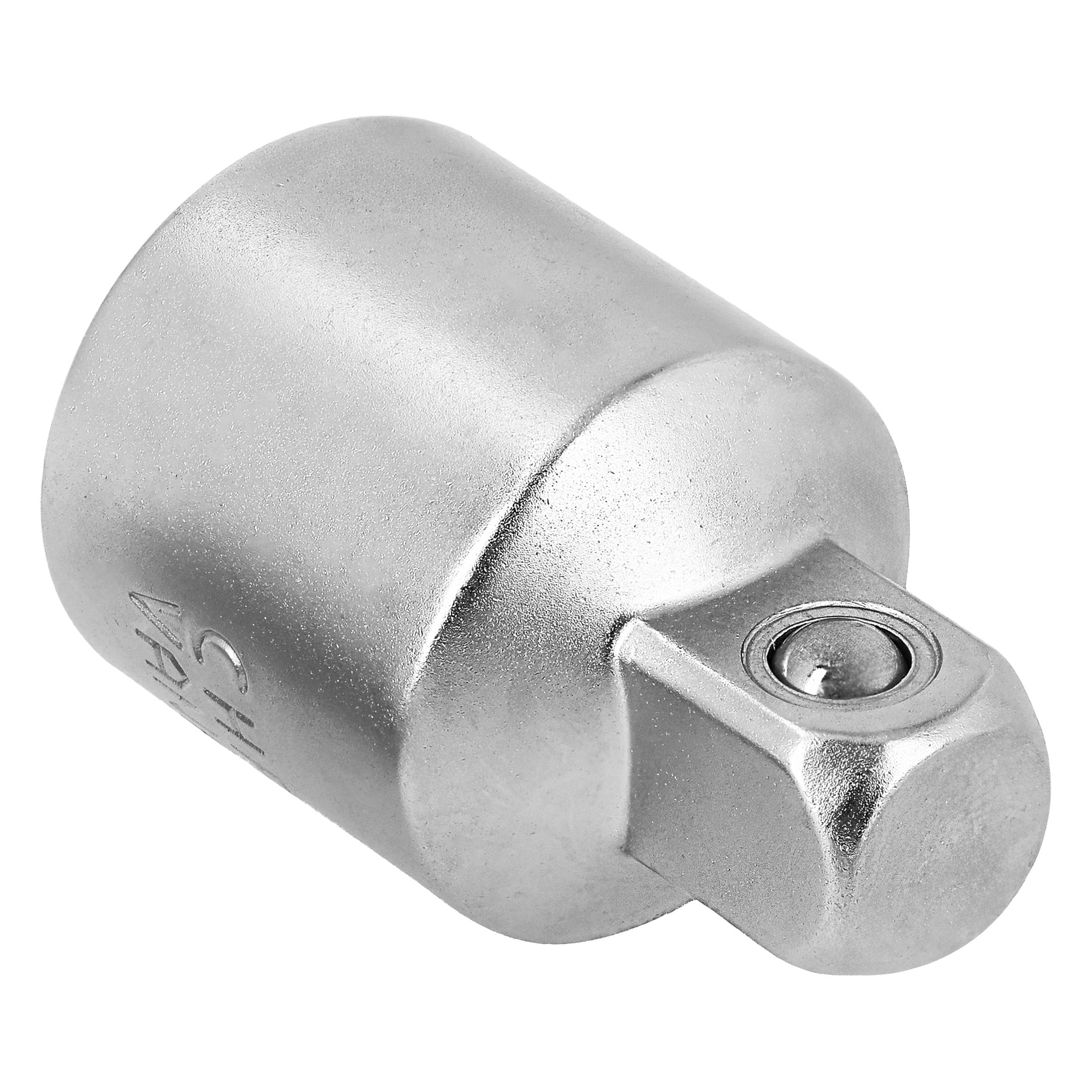 Närbild på Meec Tools Reducer som visar dess hexagonala kropp och fyrkantiga drivning, designad för att koppla ihop hylsor med elverktyg eller spärrhjul.