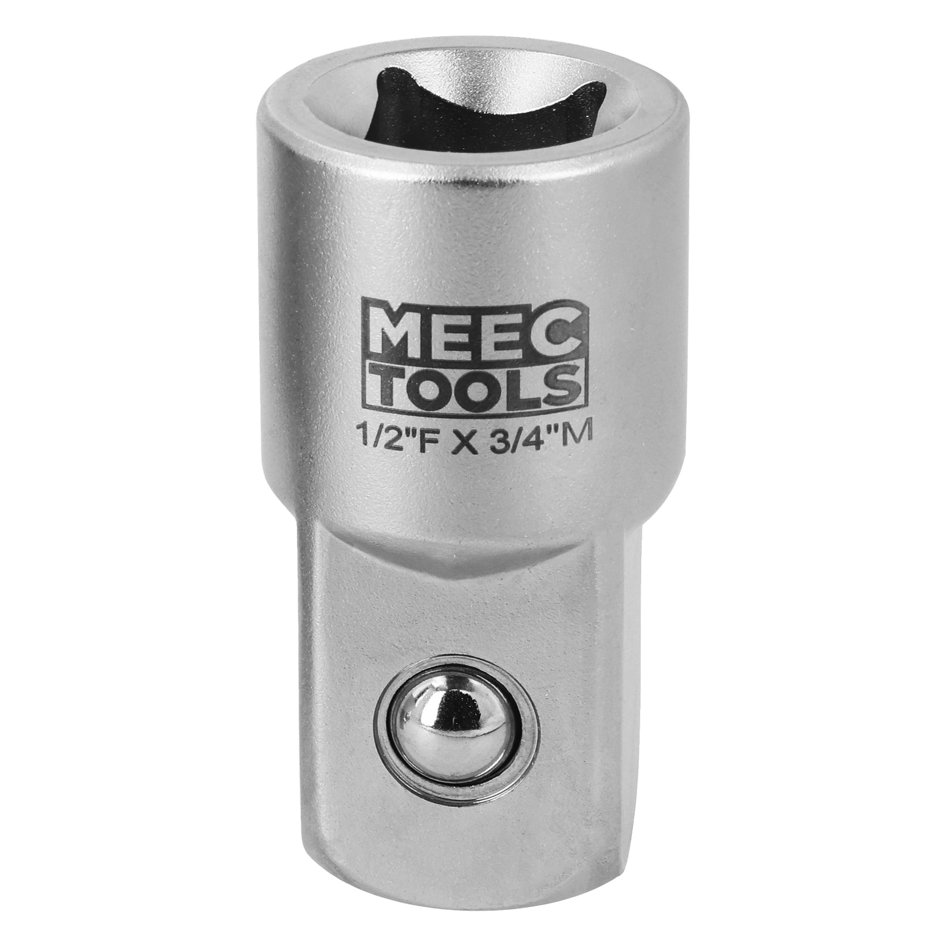 Silver Meec Tools-adapter med 1/2-tommers hunn- til 3/4-tommers hann-firkantet drivverk og låsende kulelager.
