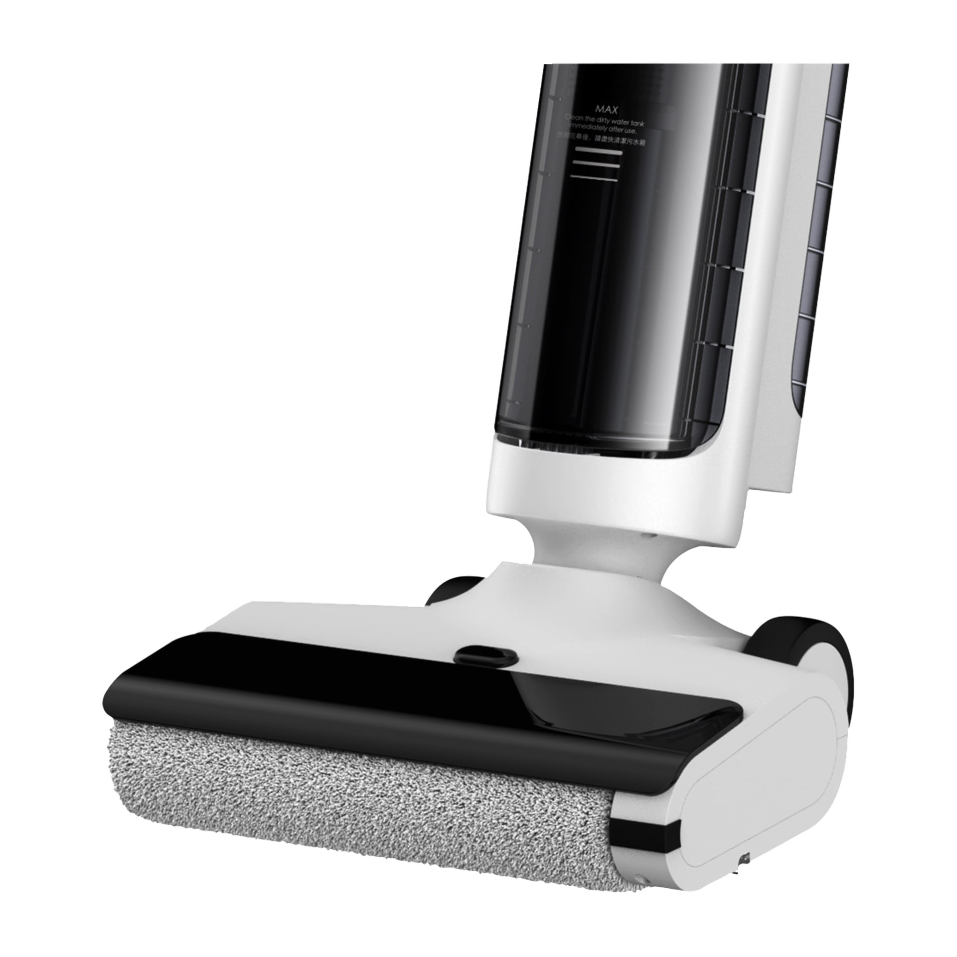 Detaillierte Ansicht des Xiaomi Truclean W20 3-in-1 Staubsaugers mit Wischmopp, mit zylindrischer Bürste, zweifarbigem Gehäuse und klarem Wassertank.