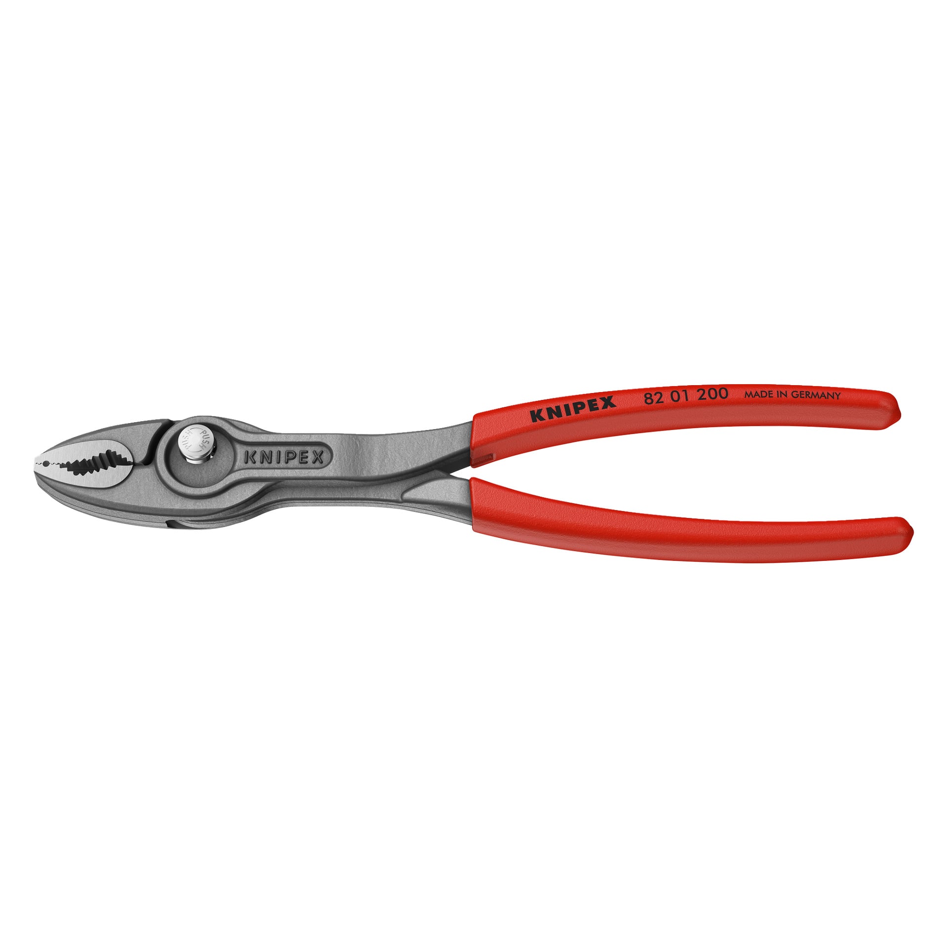 Knipex TwinGrip kombinasjonstenger med røde håndtak og metallkjevene, merket "Knipex" og "Made in Germany."