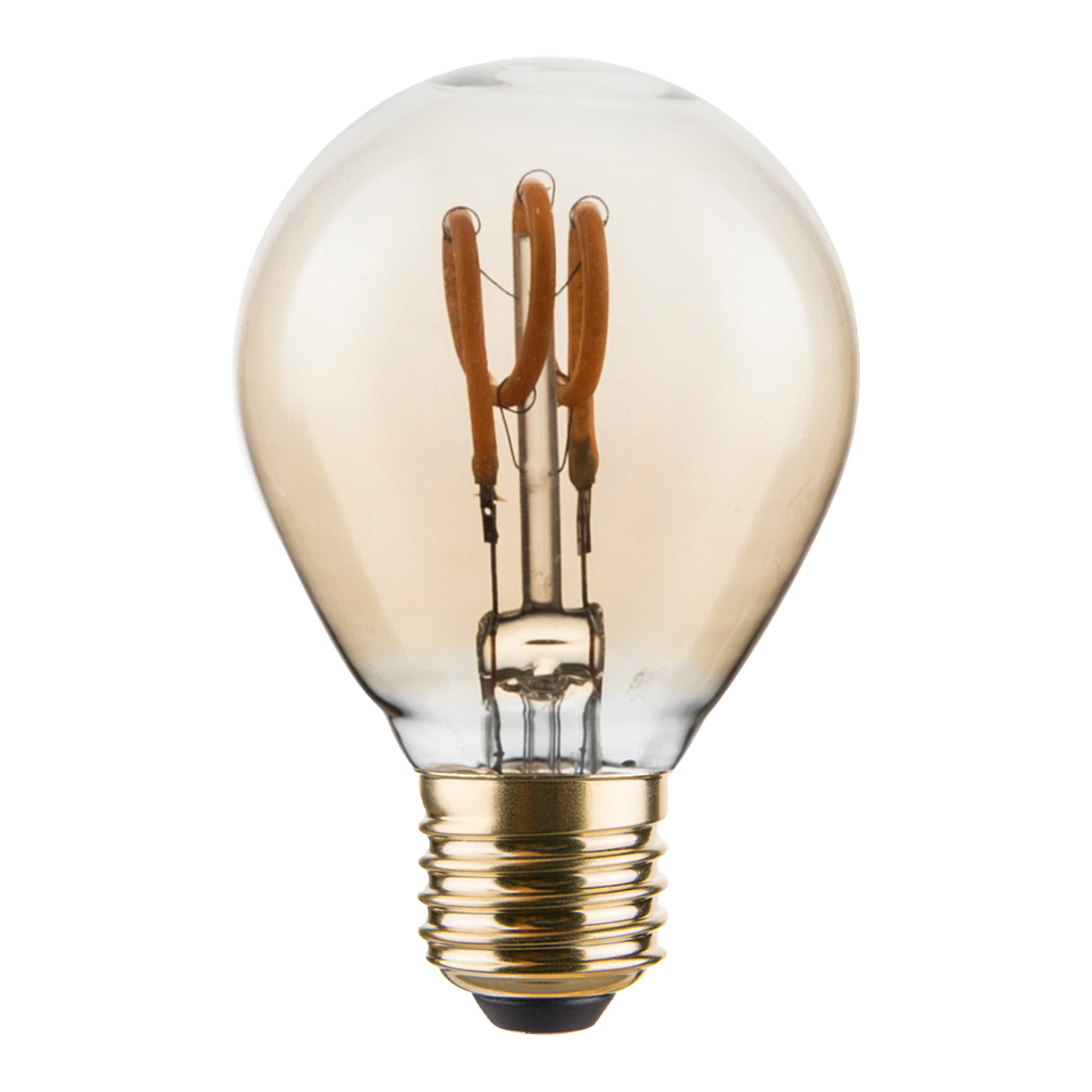 En dimbar glob LED-lampa från Anslut med synlig glödtråd och metallisk skruvbas.