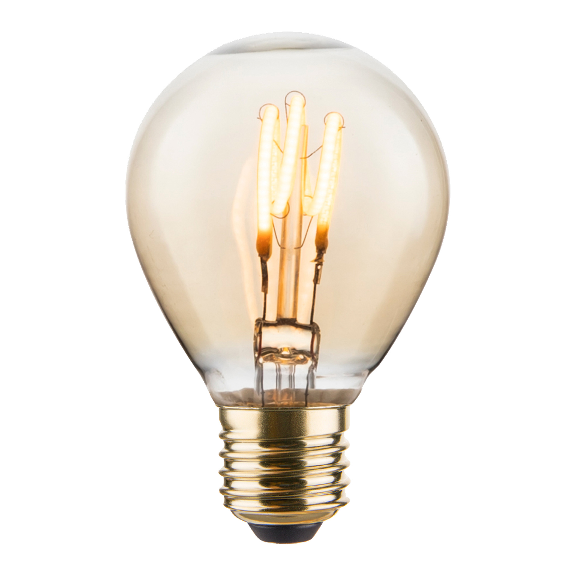 En dimmbar glob LED-lampa från Anslut med exponerade glödtrådar och en bas till mässingsskruv.