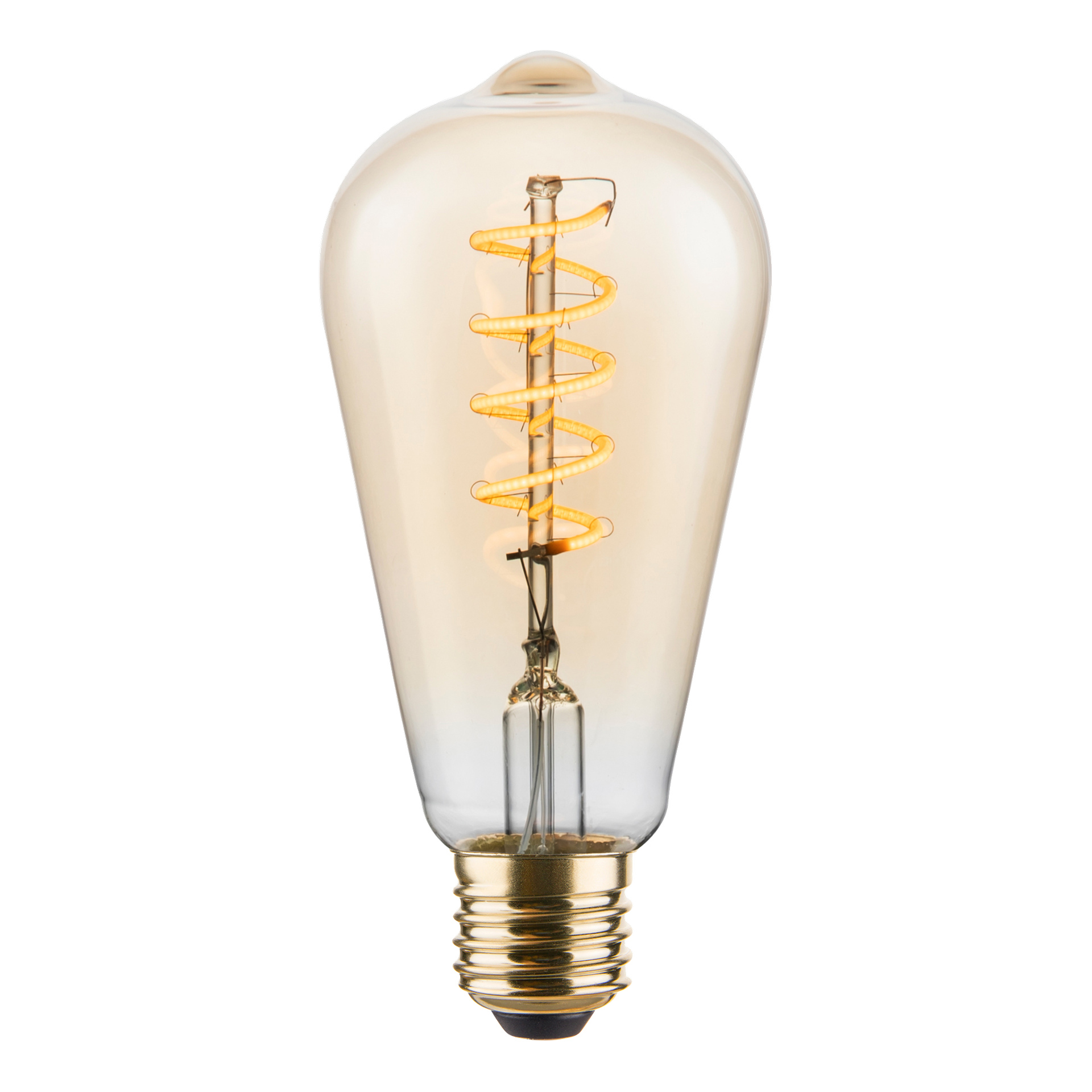 Anslut Dimmbar Edison LED-lampa med spiralglödtråd, droppformat klart glas och en mässingsskruvbas för en vintage-look.