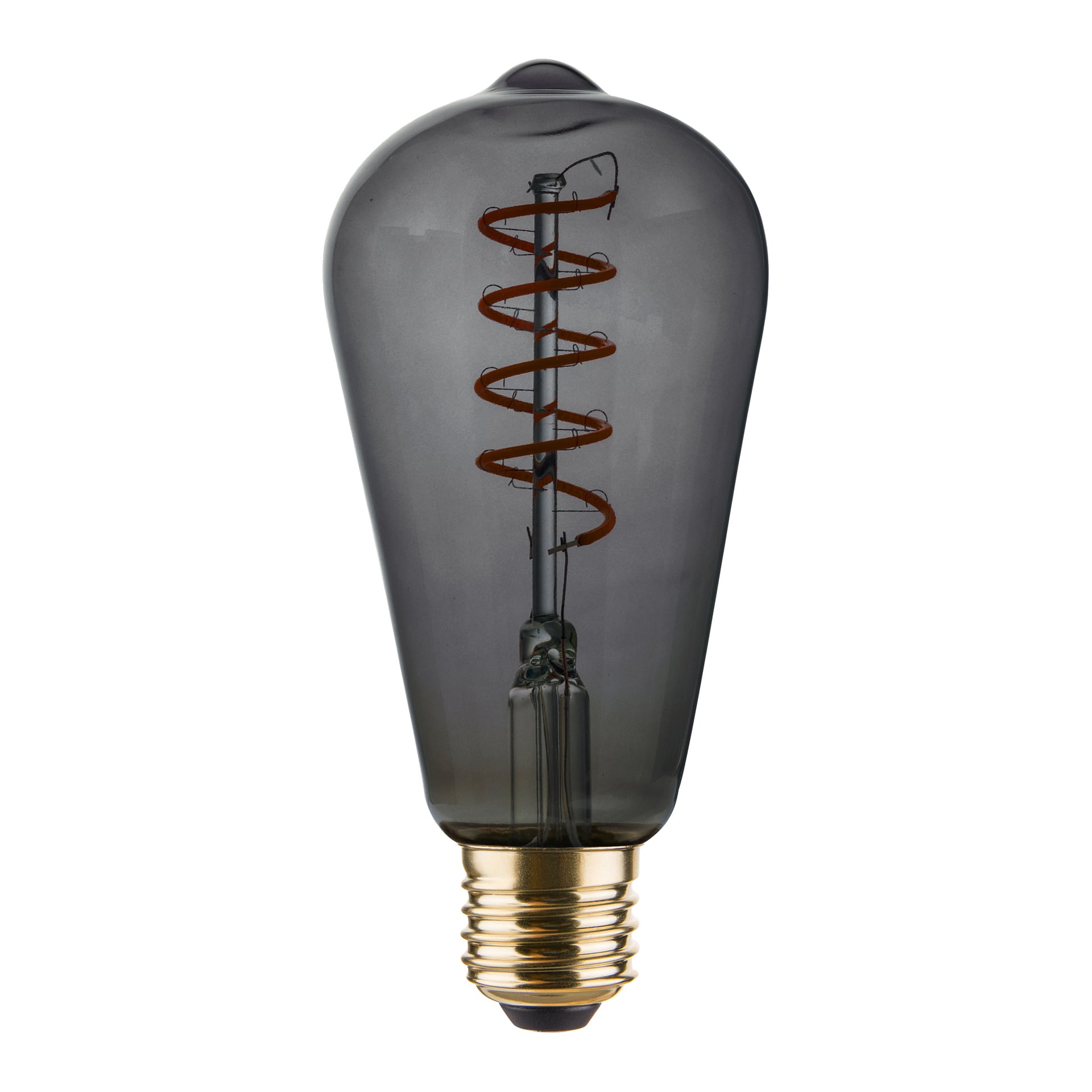 Ansluts dimbara Edison LED-lampa har en spiralglödtråd, mörkt tonat glas och en guldfärgad skruvsockel för ett vintageutseende.