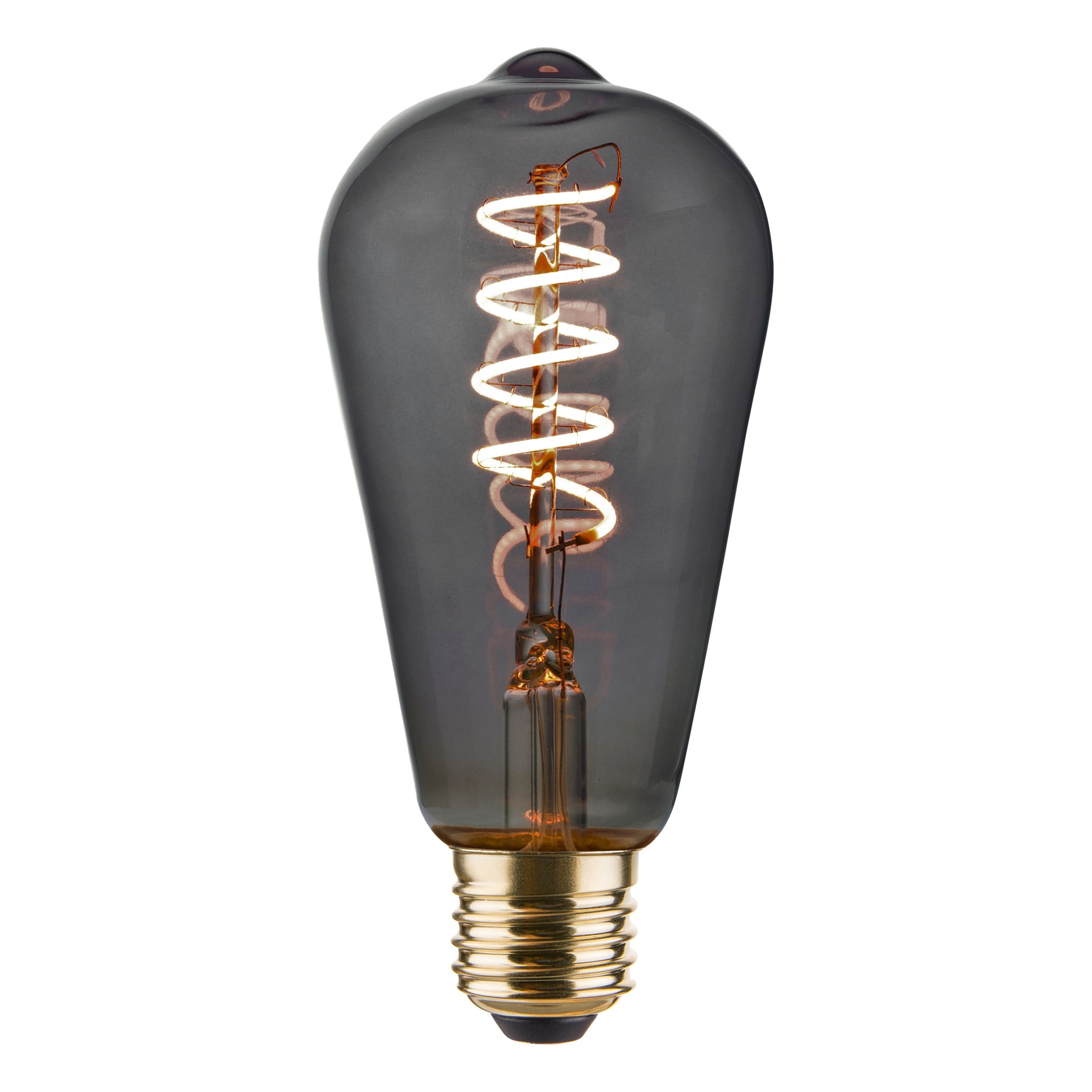 Anslut dimbar Edison LED-lampa har en vintage spiralglödtråd, mörkt tonat glas och en mässingsskruvbas.