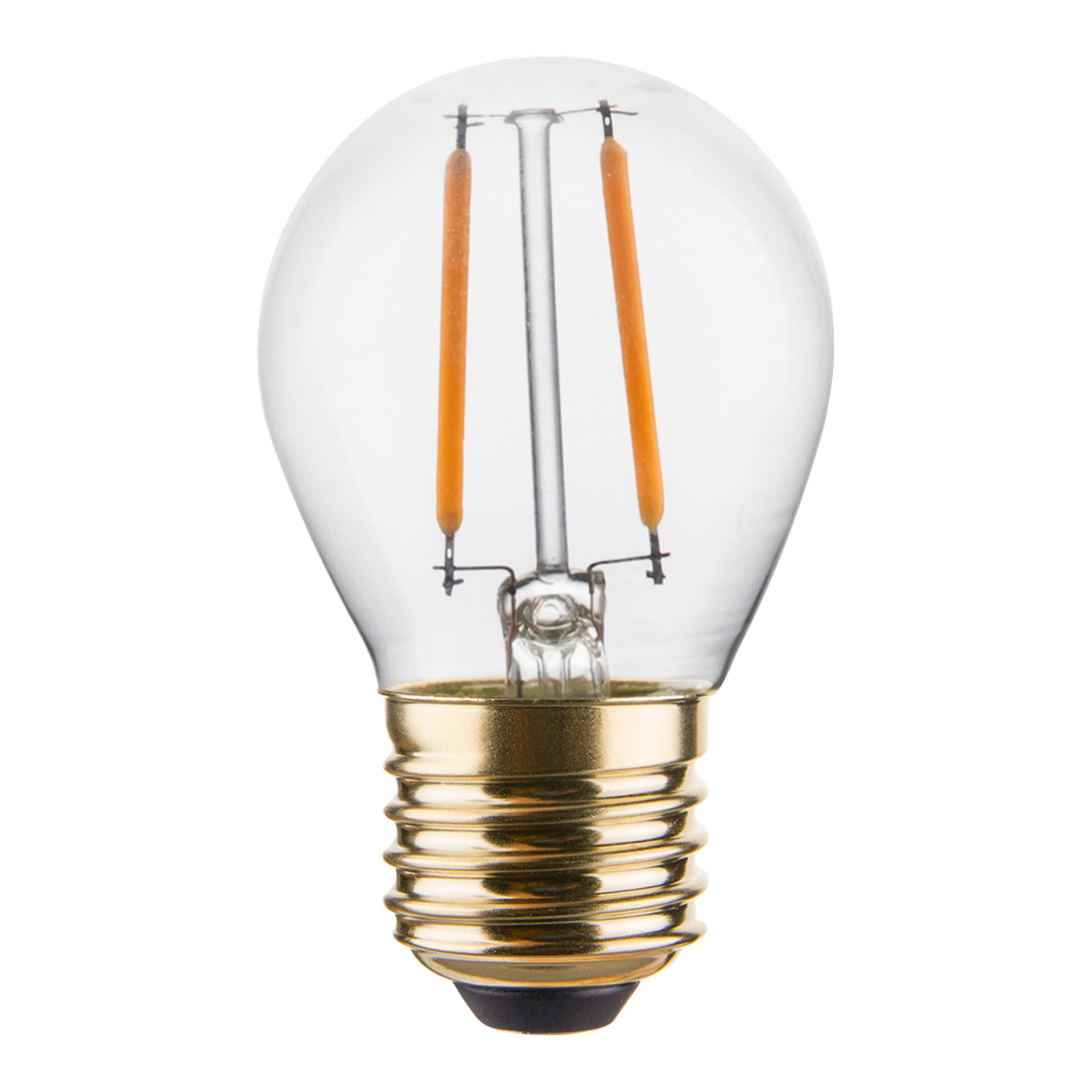 Anslut Globe LED-lampan visar en synlig glödtråd och en guldskruvsockel.