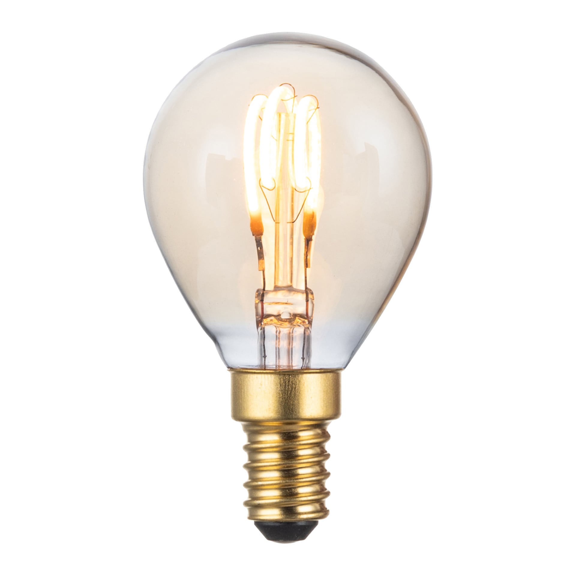 En lysande Anslut dimmbar glob-LED-lampa visar sin synliga glödtråd och kopplingsskruvbas.
