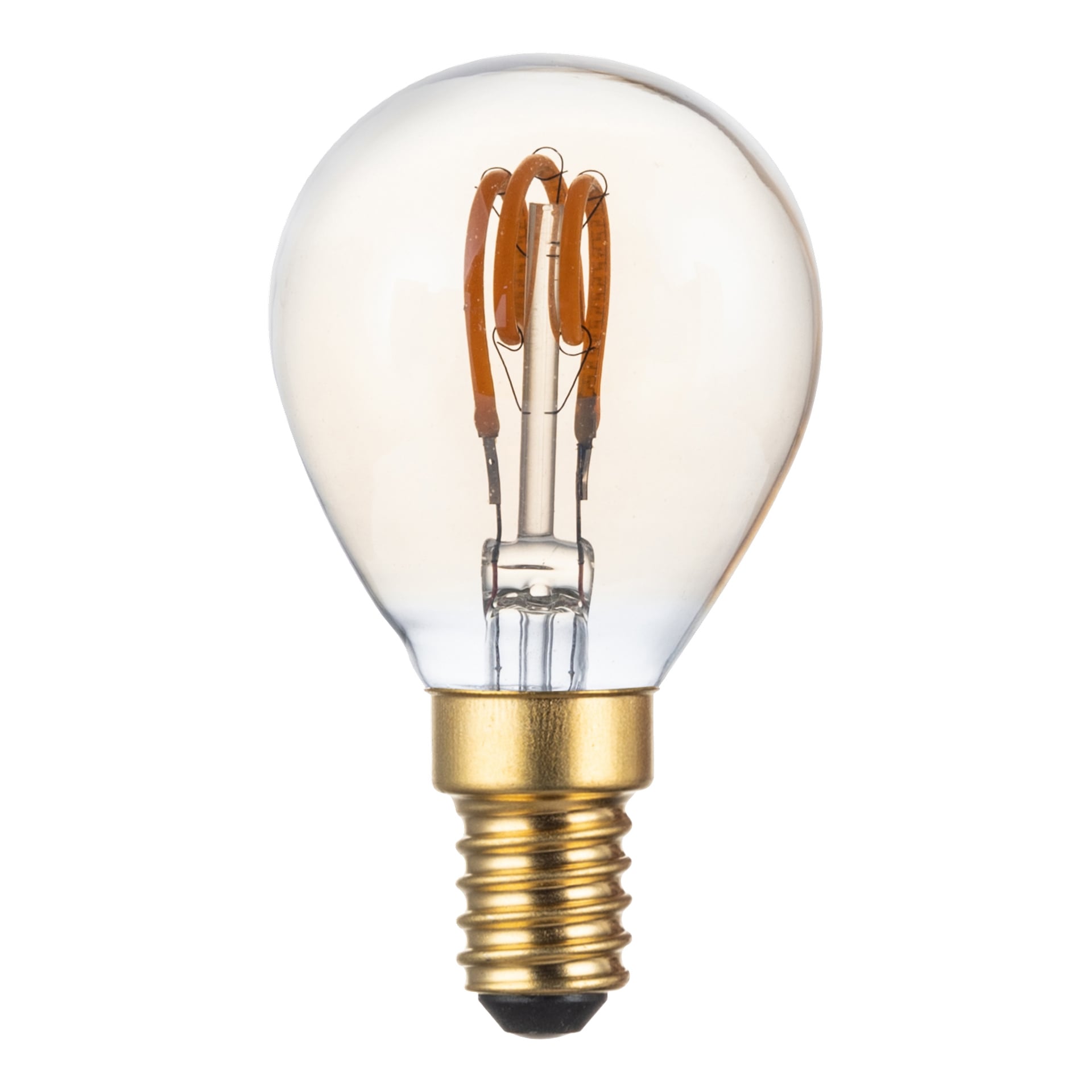 Anslut dimbar glob LED-lampa med synlig glödtråd och metallisk skruvbas.