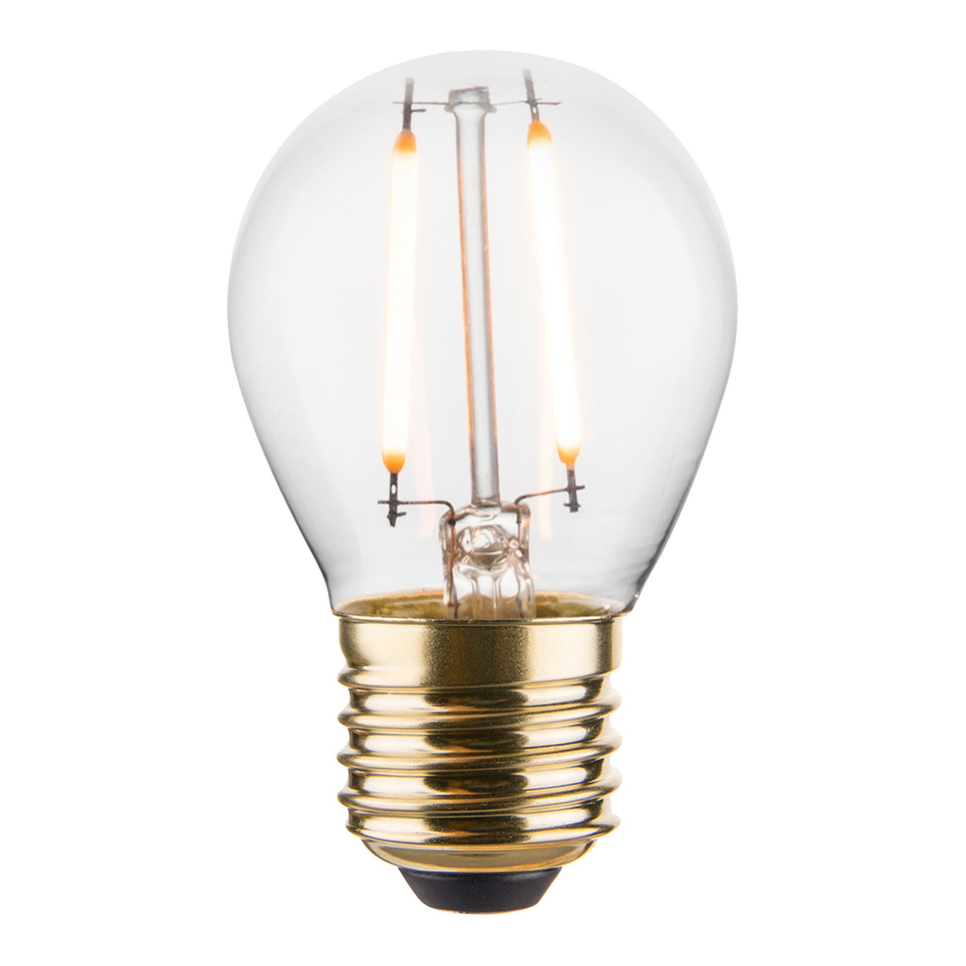 Anslut Globe LED-lampan har klart glas, exponerade vertikala glödtrådar och en metallisk skruvbas.