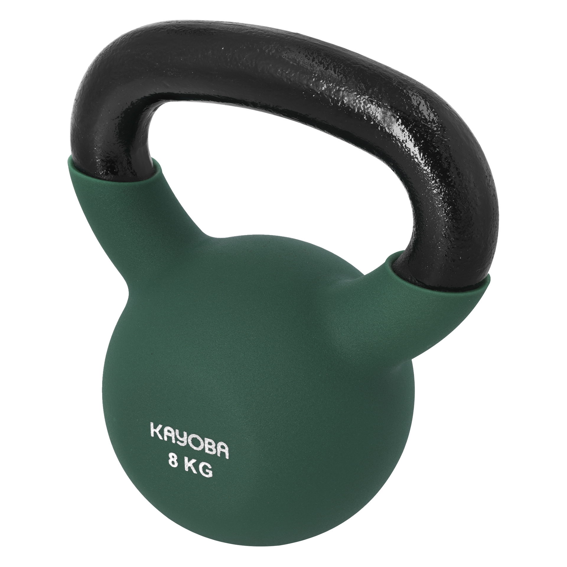 Vihreä Kayoba-kahvakuula, jossa on musta kahva ja merkitty 8 KG.