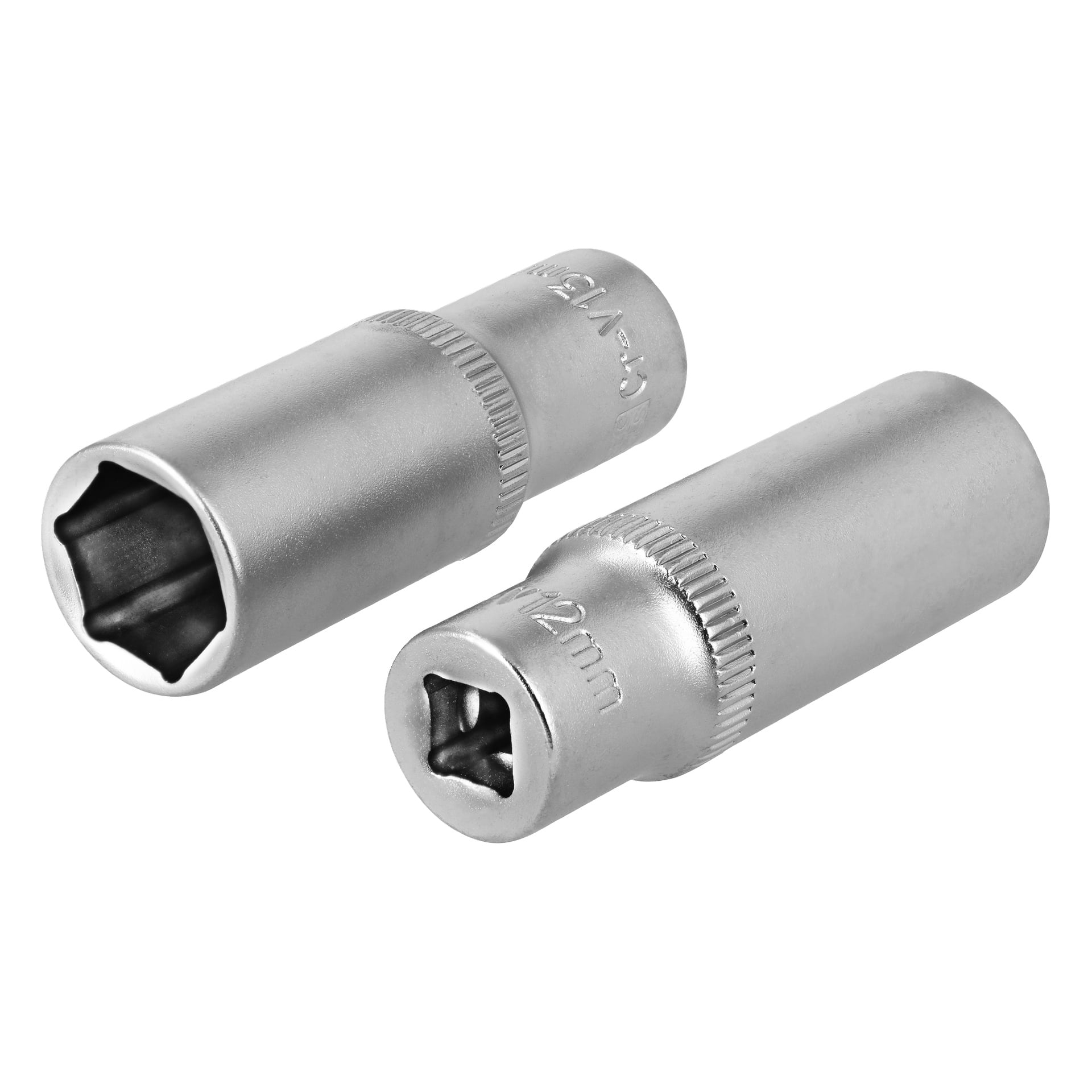 Meec Tools 10-delat hylsset med silverfärgade metallnycklar; sexkantiga och fyrkantiga öppningar, storlekar stämplade på varje handtag.