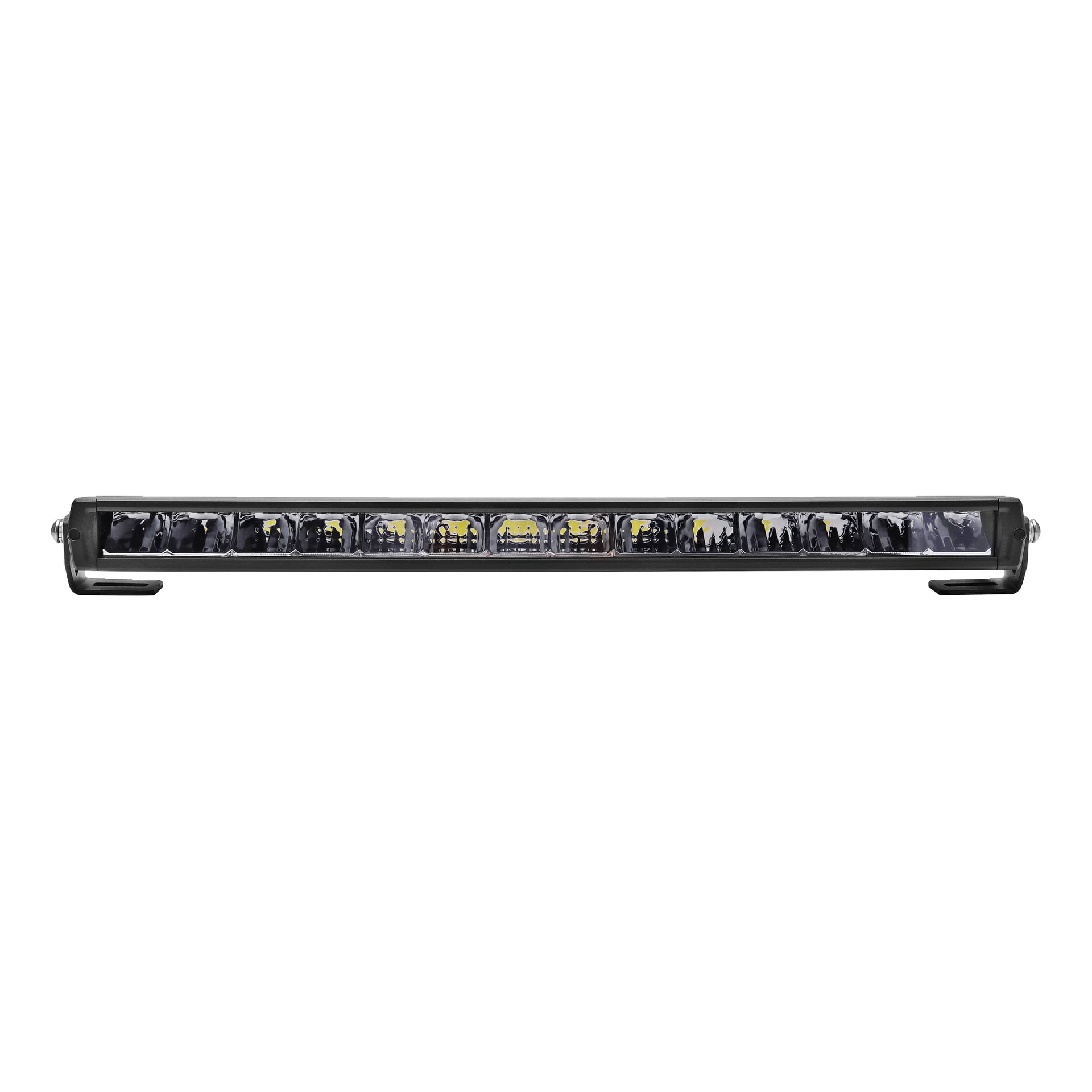 Hamron Light bar LED, en svart rektangel med synliga lysdioder bakom ett genomskinligt lock, är monterad med två sidofästen.