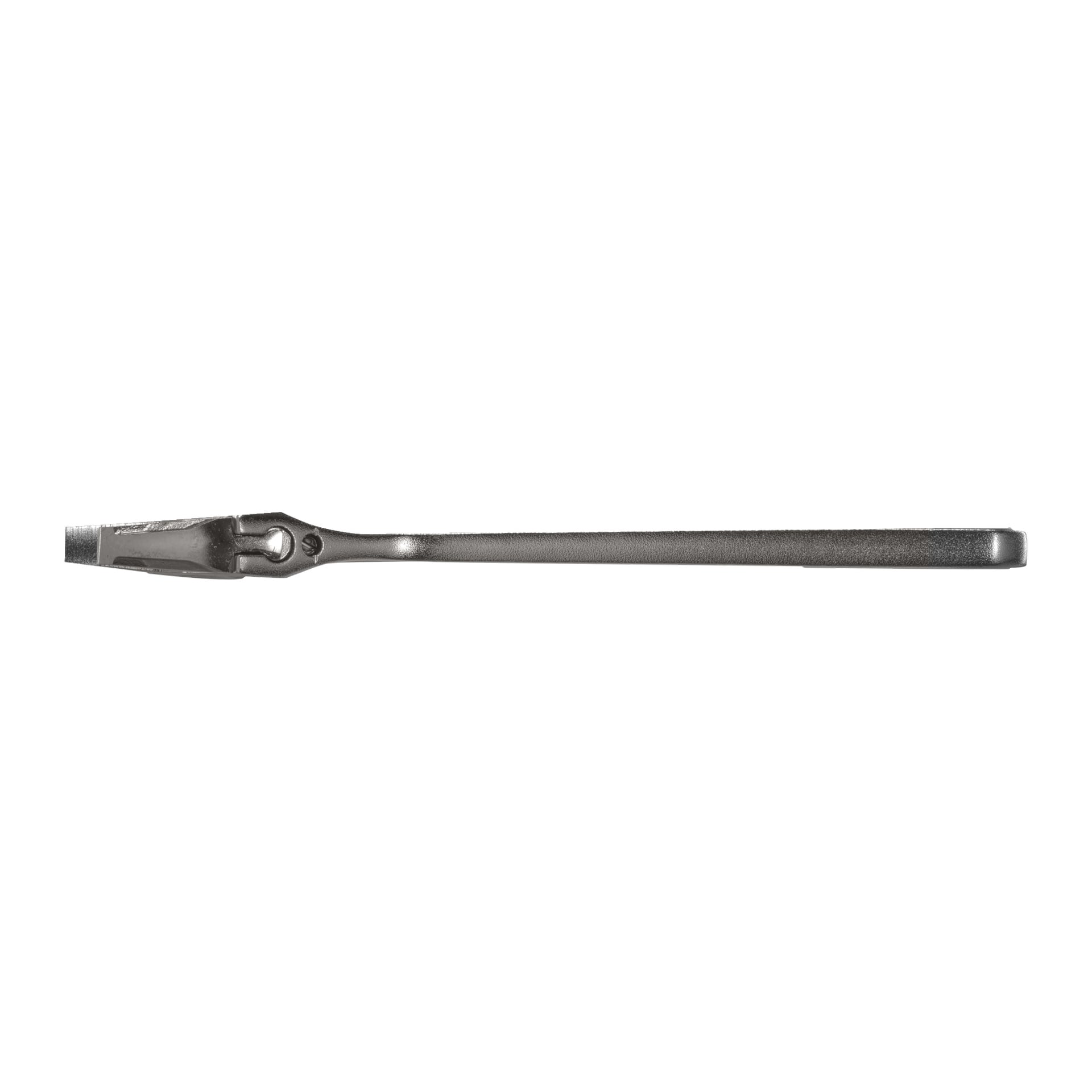 Ryobi Adjustable Spanner RHAW200 är ett metallverktyg med ett strukturerat grepp och ett platt, vinklat blad i ena änden, sett uppifrån.