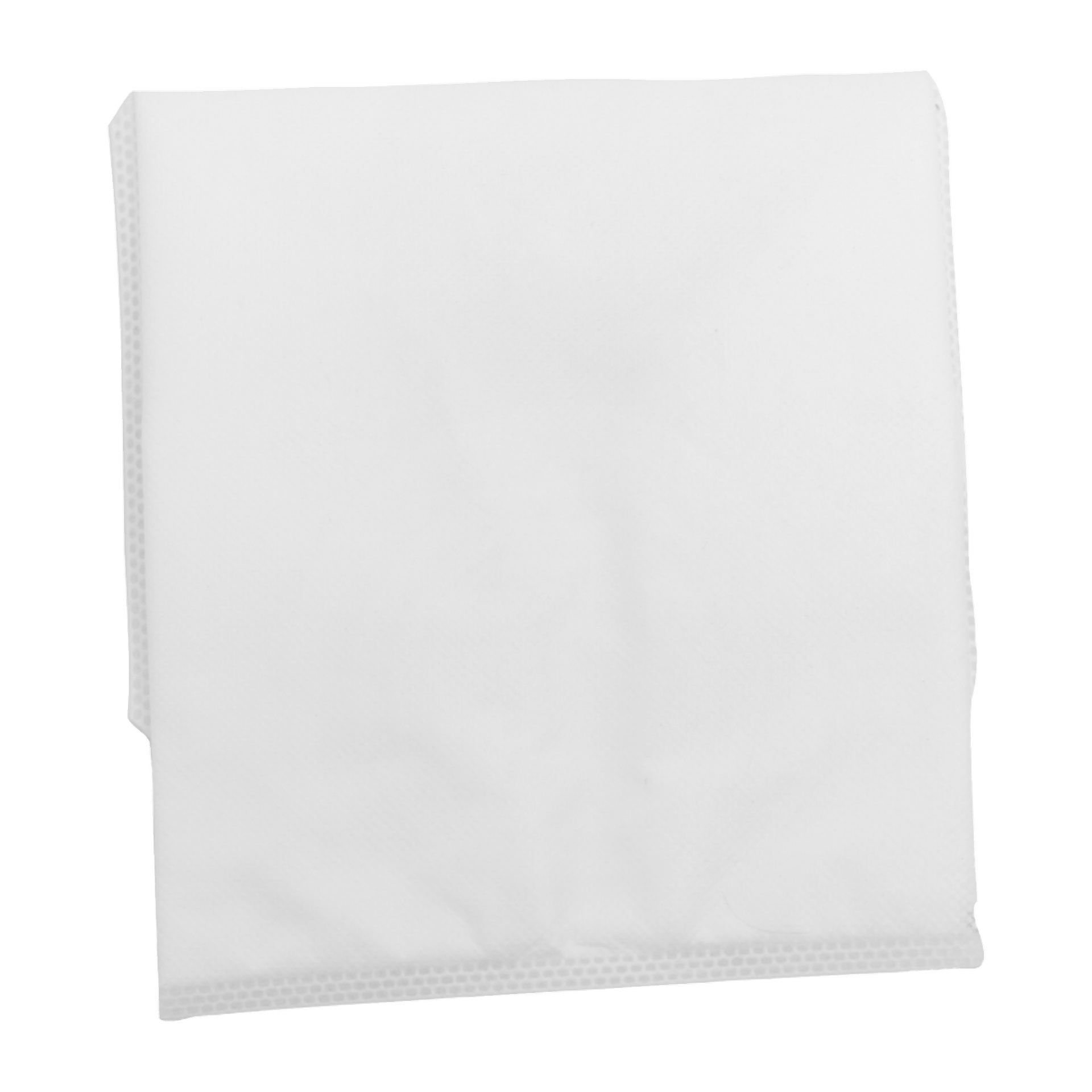 Tre vita, fyrkantiga Bright-dammsugarpåsar, tunna och vikta på mitten, med texturerade kanter längs två sidor.