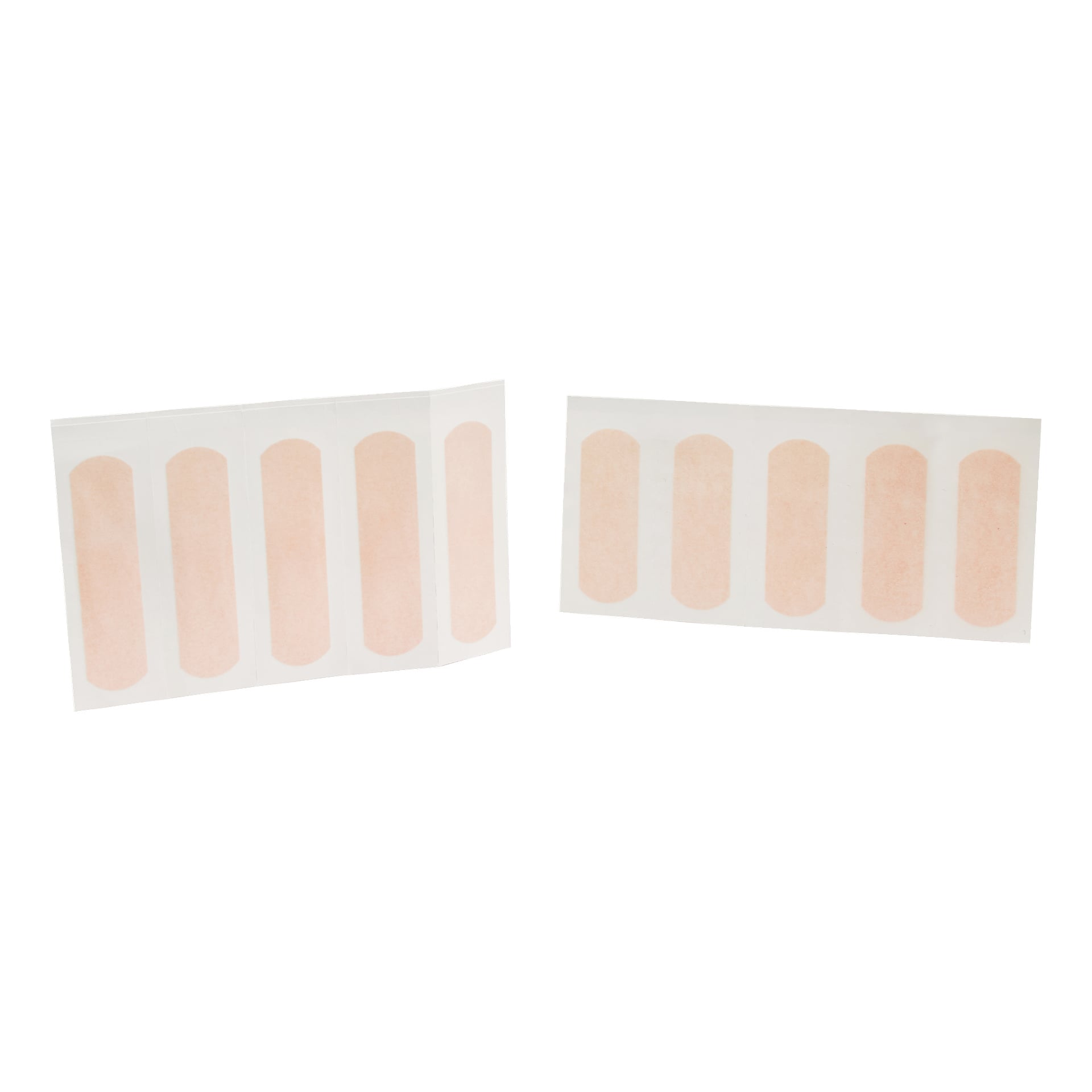 Två Bluewear First Aid Case-ark, vardera med sex rektangulära, rundade hudtonsbandage arrangerade i en rad.