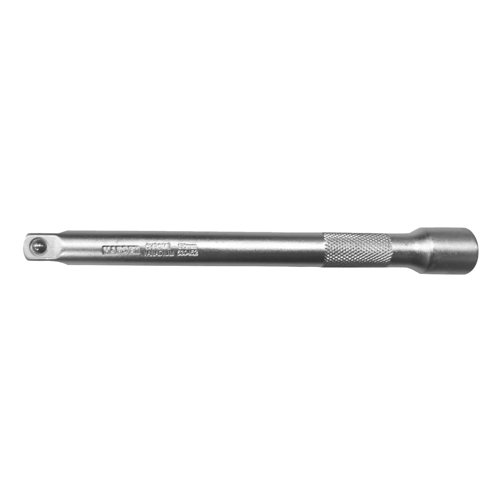 Forlengelsesstang i sølvfarget metall med riflet grep og inngravert tekst, inkludert merket "Snap-on" og størrelsen "3/8 inch".