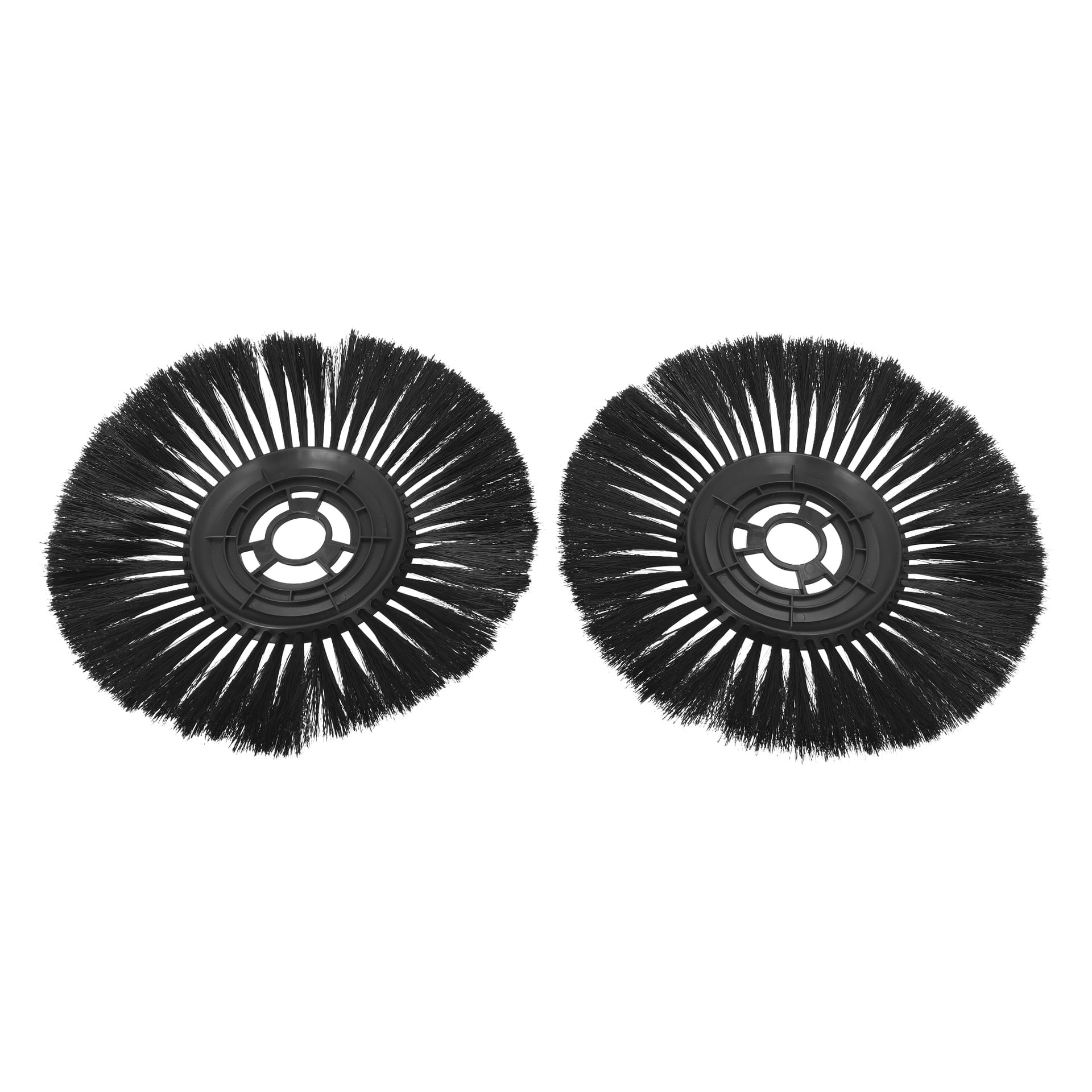 Circular brush sweeper 2-packet innehåller två svarta rundborstar med plastmitter och jämnt arrangerade radiella borst.