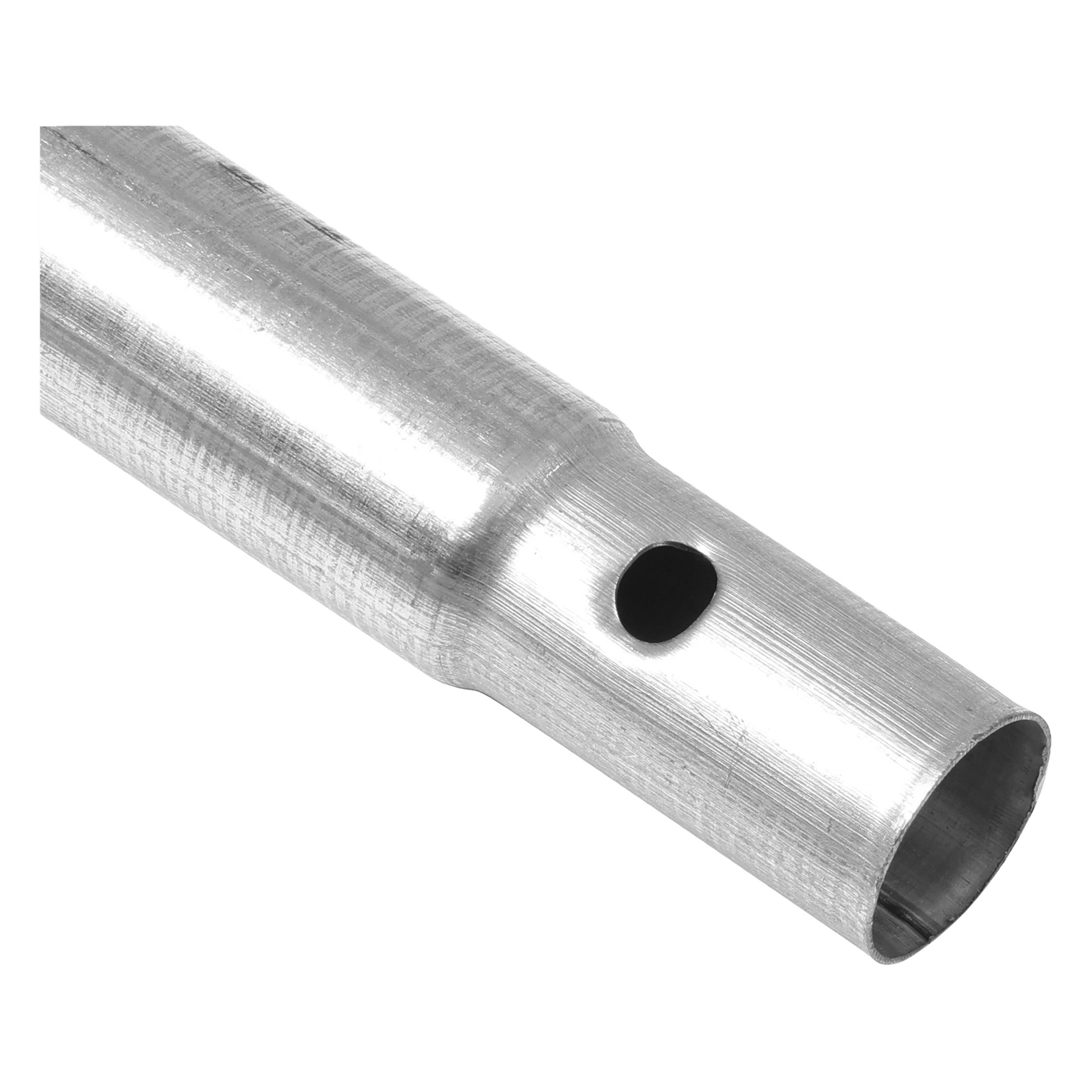 En närbild av ett Steel Strut No 6 tunnelväxthus visar dess blanka, släta, cylindriska kropp med ett litet runt hål i ena änden.