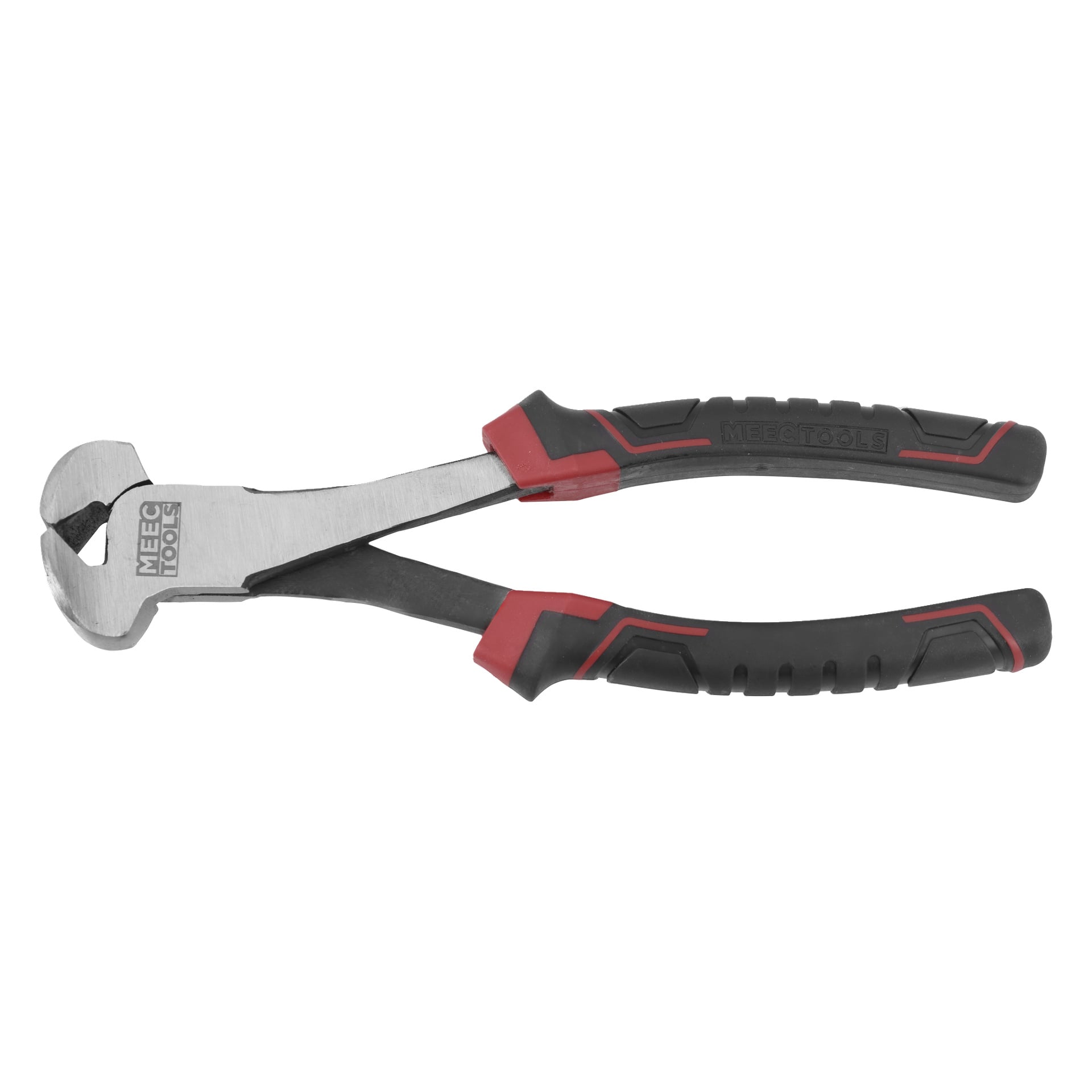 Ett par MEEC Tools ändavbitartänger med svarta och röda gummihandtag, mot en vit bakgrund.