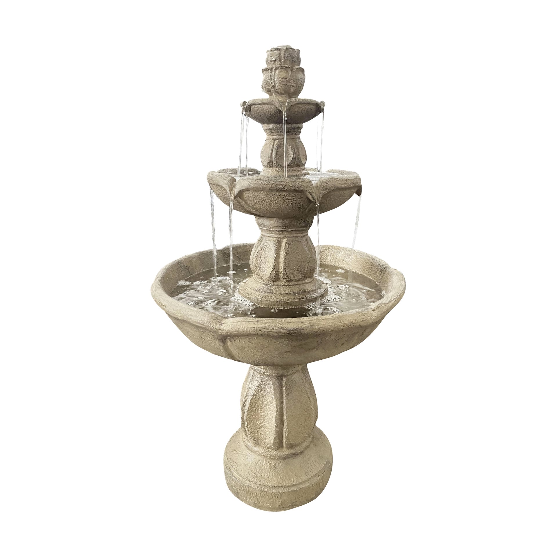 Tre stenlager bildar Hard Head Fountain, med vatten som sakta rinner ner för varje nivå ner i bassängen under.