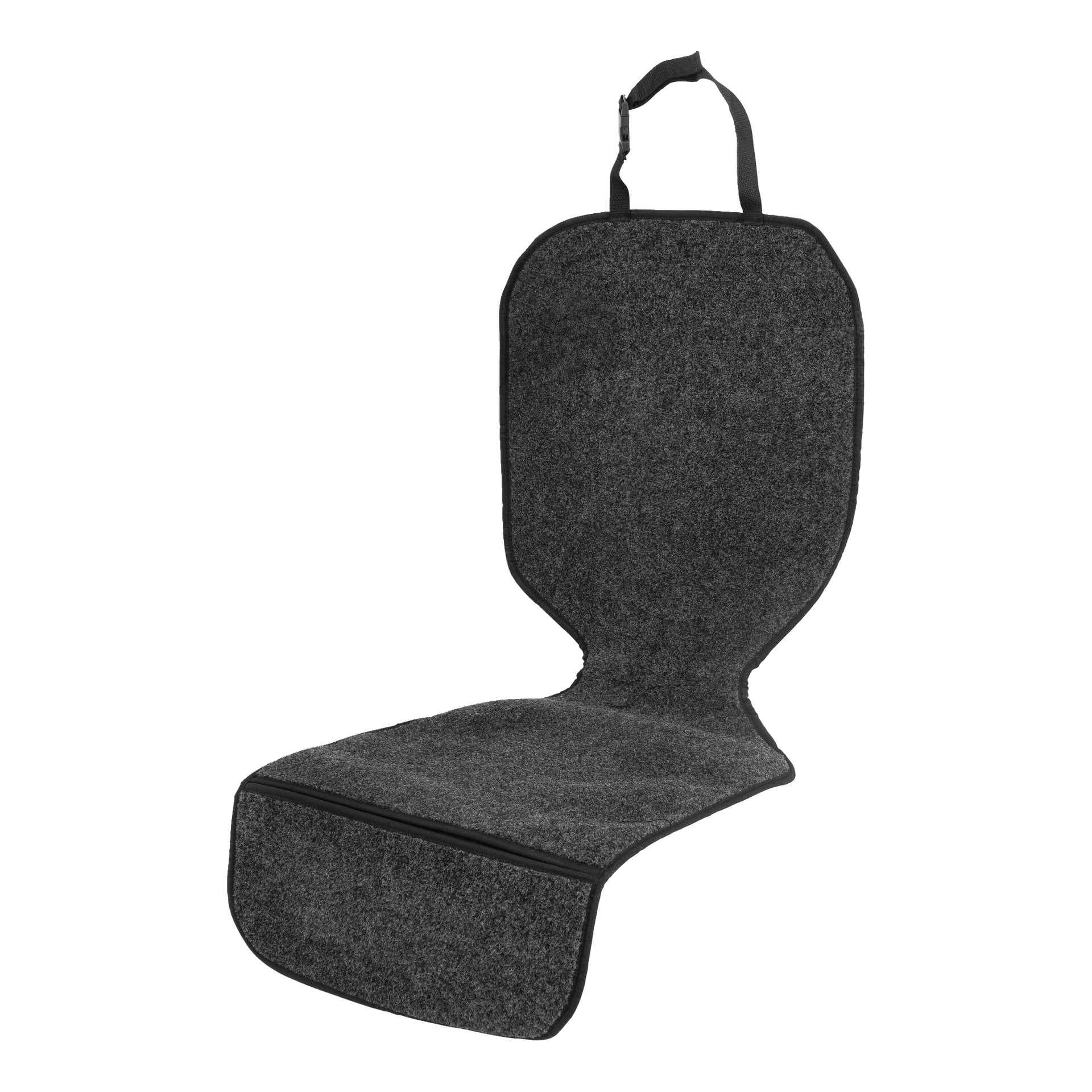 Ett grått Hamron-sätesskydd med texturerad finish och nackstödsrem är avbildat upprätt, helt öppet för att visa ryggstöd och säte.