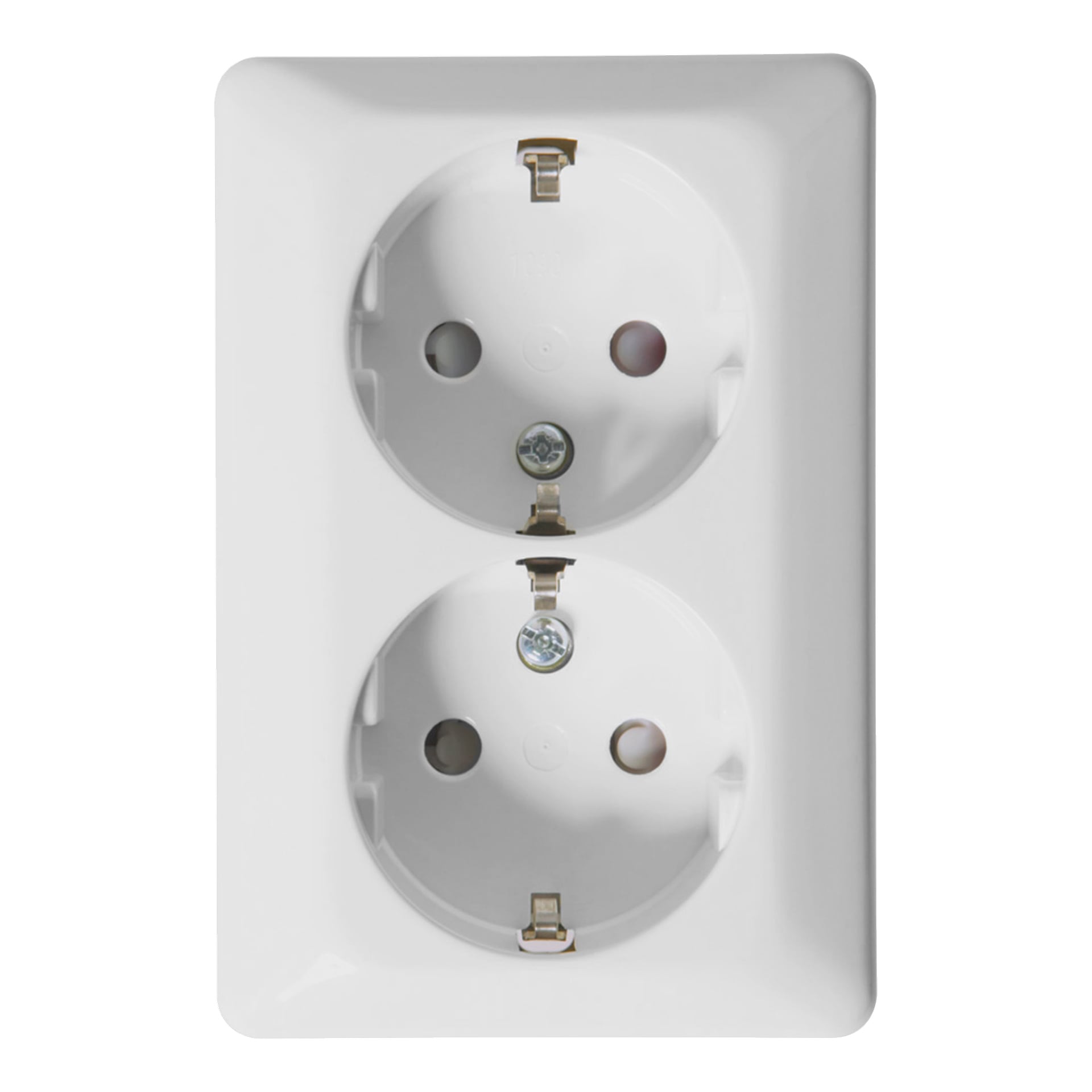 Hvit ELKO RS veggkontakt med to runde pluggspor på en rektangulær plate, designet for doble elektriske tilkoblinger.
