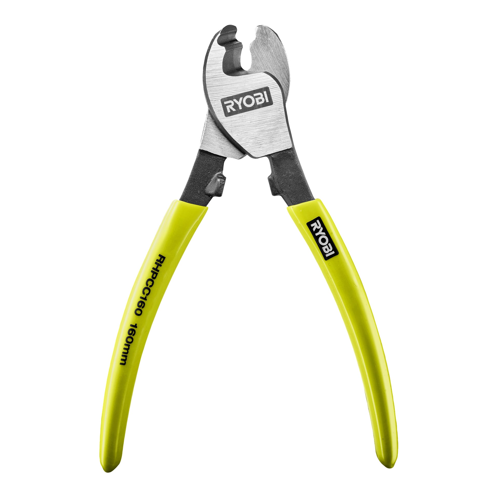 Ryobi Kabelschneider mit gelben Griffen und einem silbernen Schneidkopf, gekennzeichnet mit RYOBI und RHPCG10 160mm.