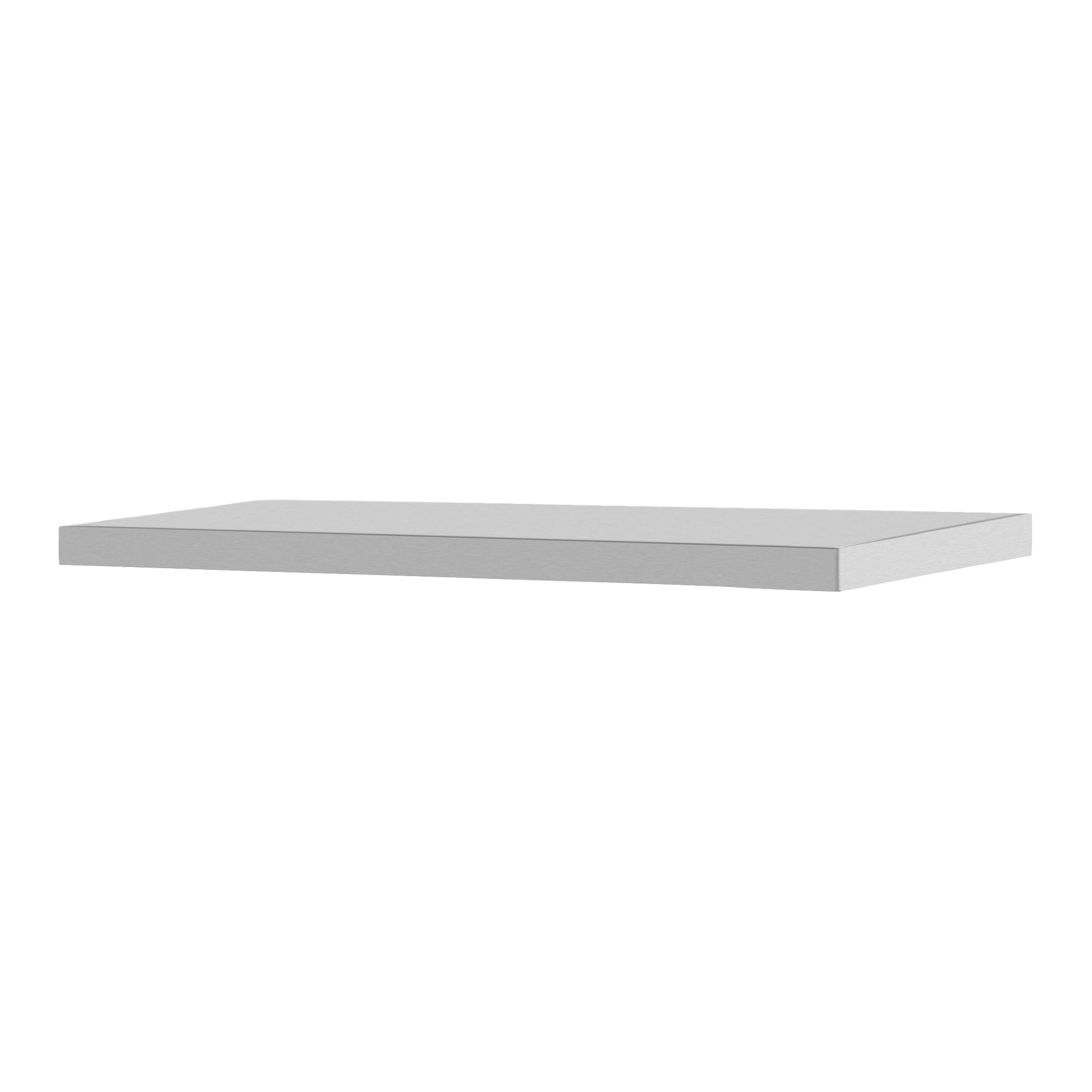 En slank, rektangulär vit flytande hylla med släta kanter och en minimalistisk design.