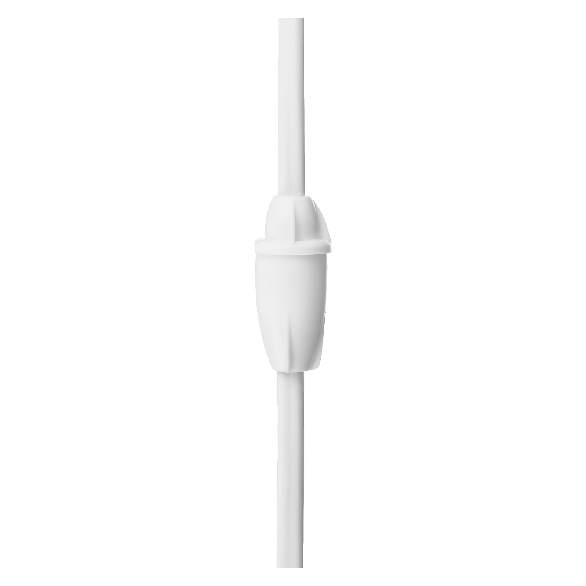 Nærbilde av den hvite Markslöjd Cable winder Twister (2-pakning), vist vertikalt med en plast inline-bryter på ledningen.