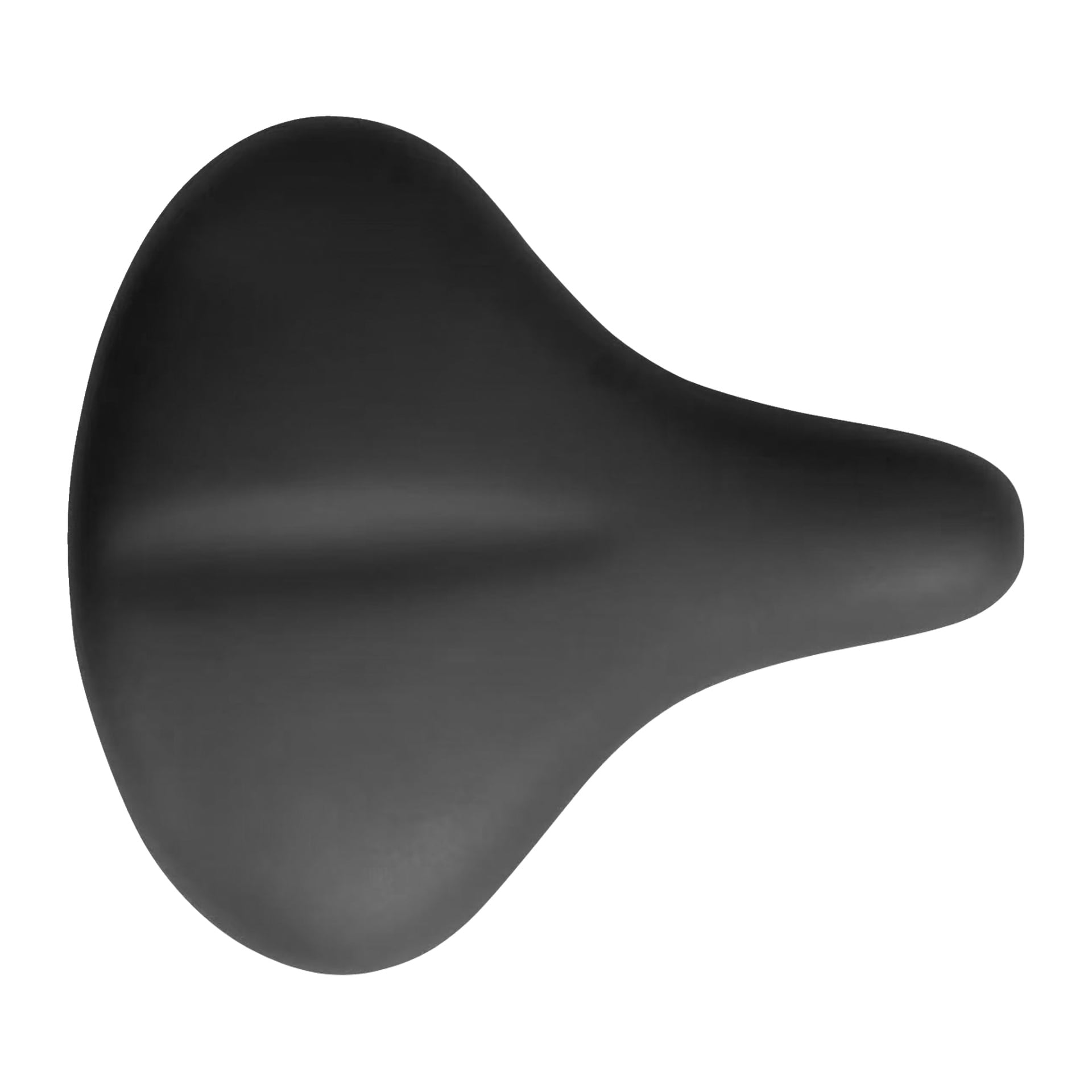 Uppifrån vy av Saddle motionscykelsadeln, som visar dess breda, lätt böjda design och släta svarta syntetmaterial.