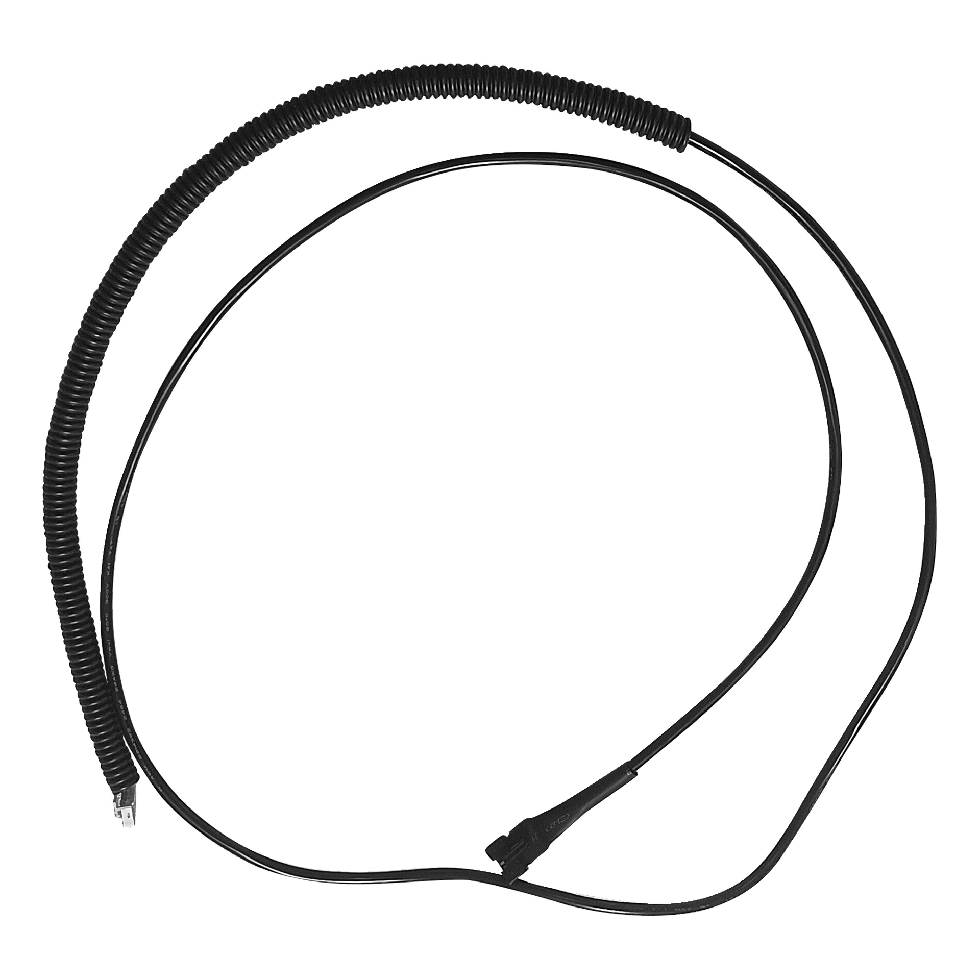 En nedre löpbandsdisplaykabel med en spiralad mittsektion och kontakter i varje ände.