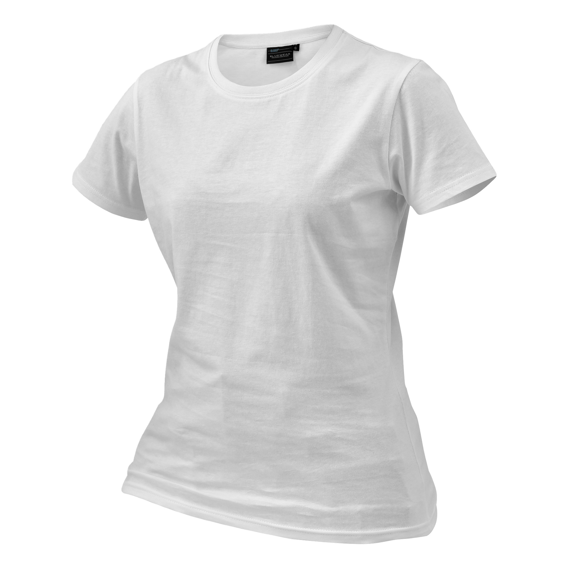 En enkel vit kortärmad t-shirt med rund hals och figursydd passform, utan logotyper eller mönster.